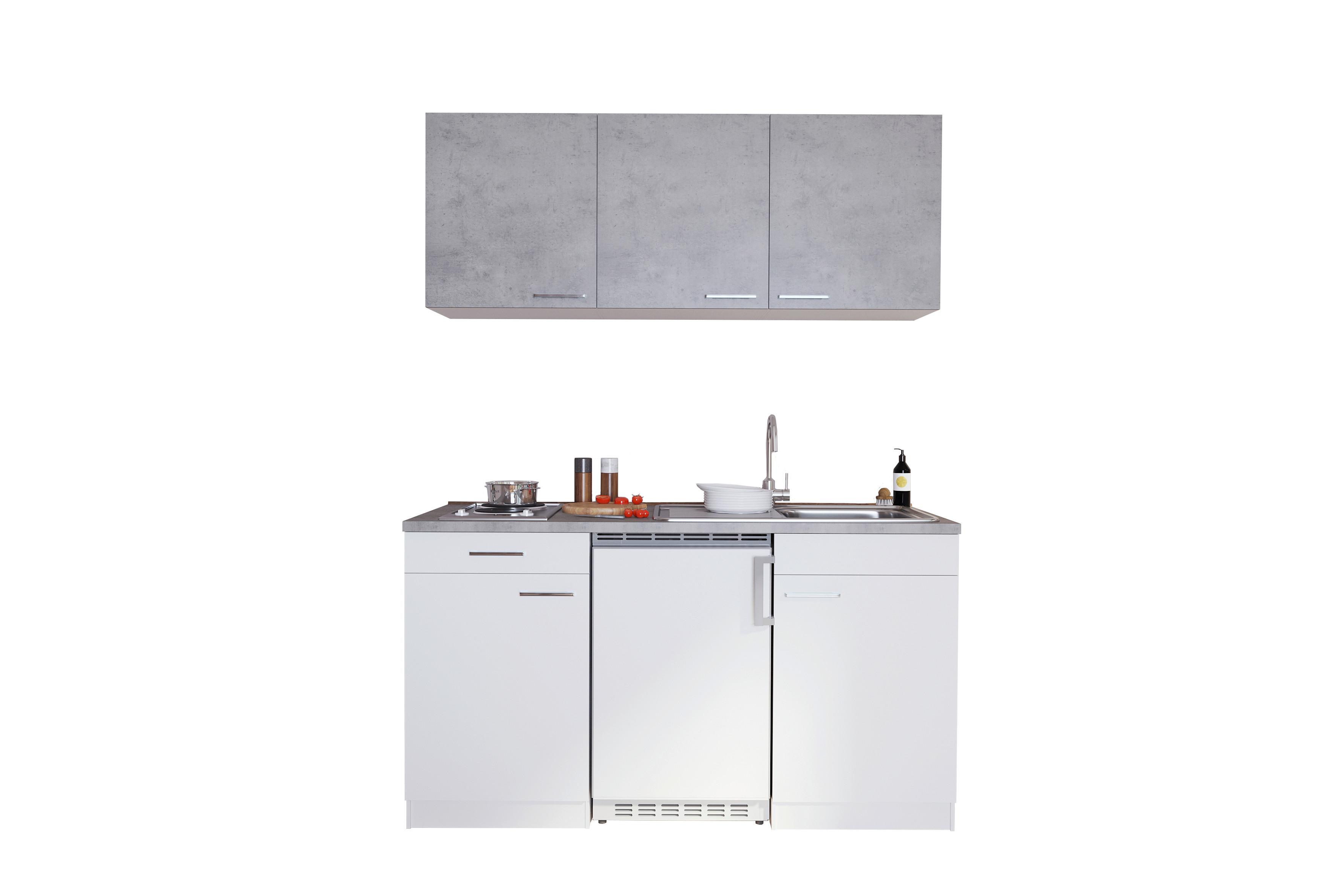 Miniküche mit Kühlschrank und Kochfeld B: 150 cm Grau/Weiß - Weiß/Grau, KONVENTIONELL, Holzwerkstoff (150cm) - Respekta