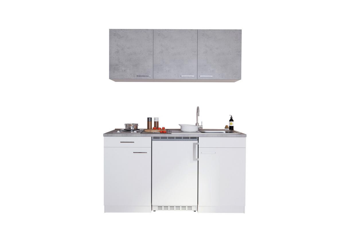 Miniküche Mit Kühlschrank Und Kochfeld B: 150 Cm Grau/weiß - Weiß/Grau, KONVENTIONELL, Holzwerkstoff (150cm) - Respekta