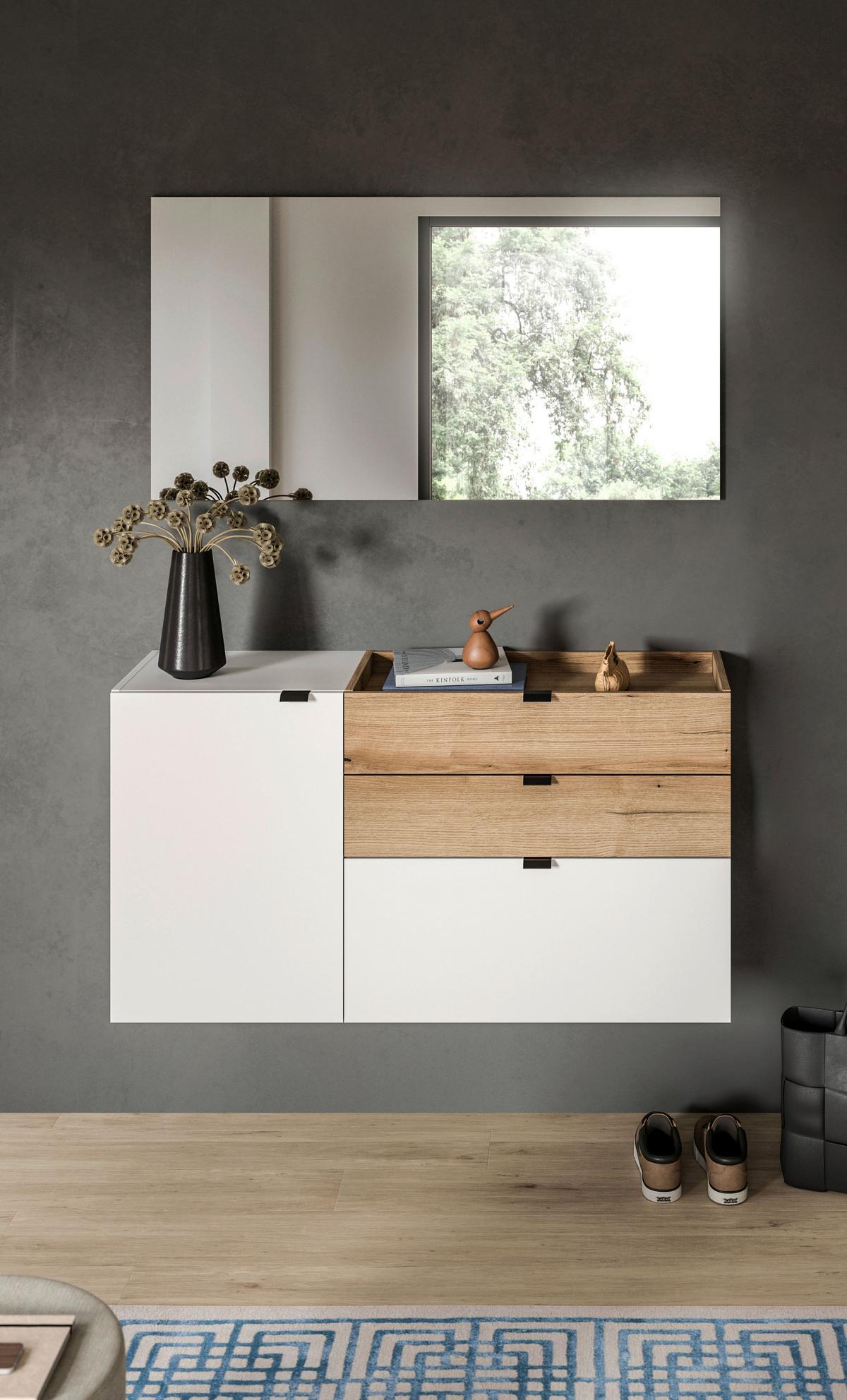 Garderobe Naro Weiß /Eiche dunkel Dekor B: 120cm - Eiche dunkel/Weiß, Design, Holzwerkstoff (120/194/37cm) - Livetastic