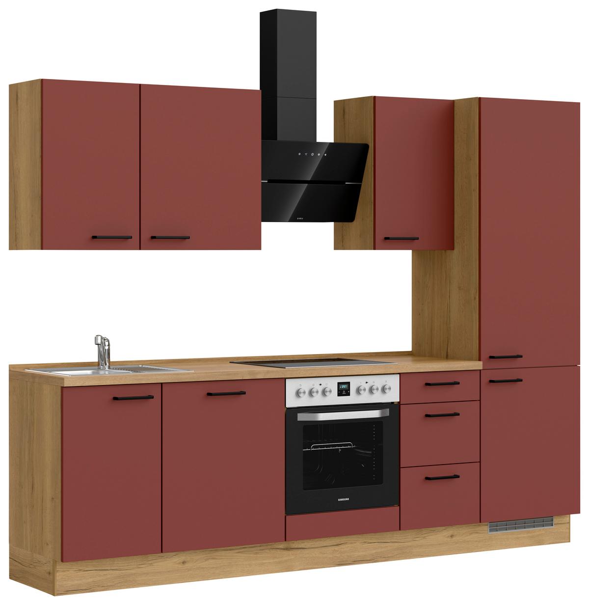 Küchenleerblock Easytouch High-Line, H6 Rechts - Eichefarben/Rot, MODERN, Holzwerkstoff (270cm) - Nobilia