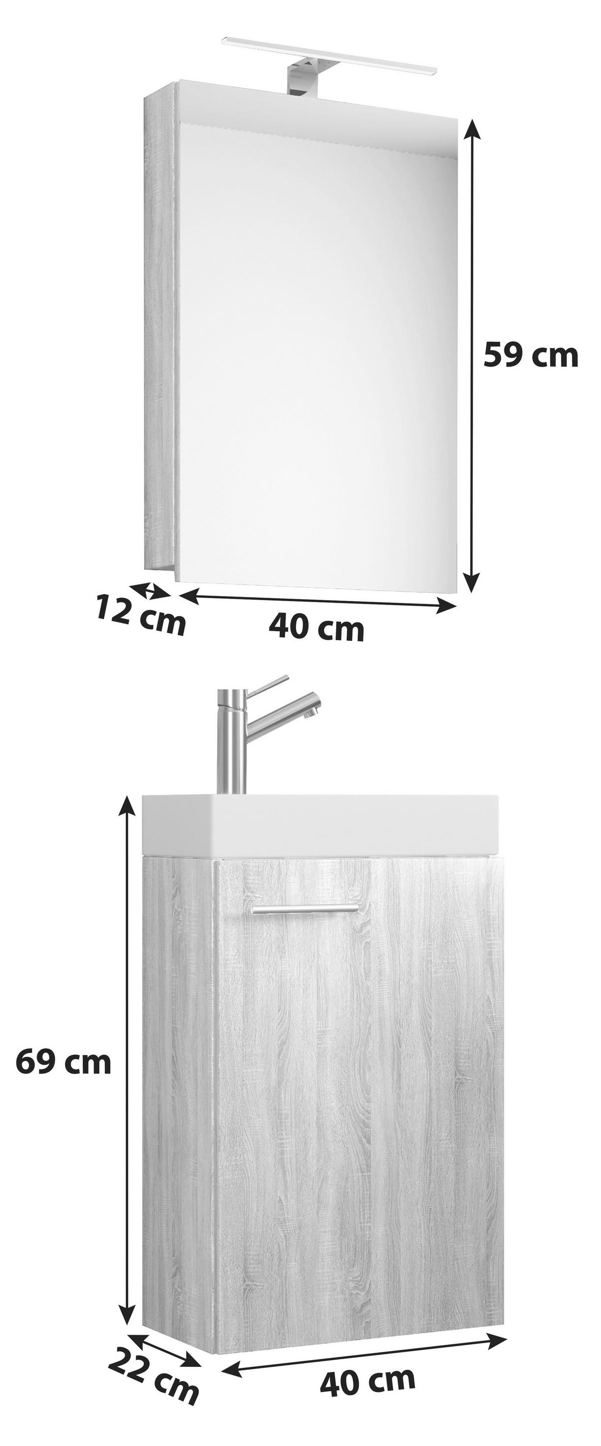 Gästebad 4-tlg. Inkl. Led Slito Hängend Weiß - Weiß/Sonoma Eiche, MODERN, Keramik/Holzwerkstoff (40cm) - MID.YOU