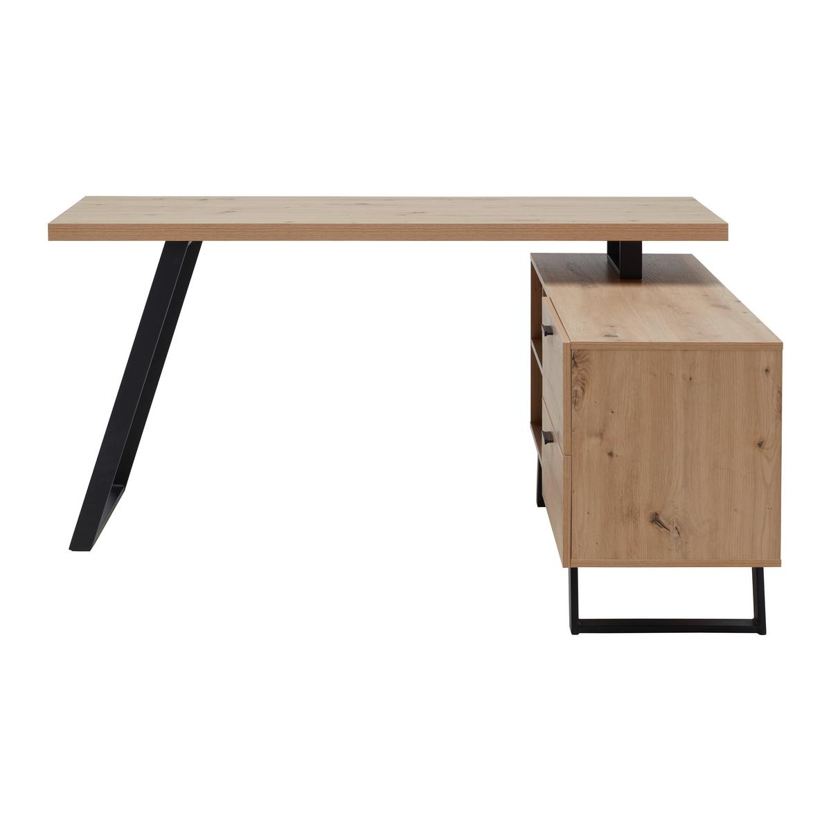 Rohový psací stůl CARMELO II - černá/barvy dubu, Moderní, kov/kompozitní dřevo (150/75/120cm) - Mömax