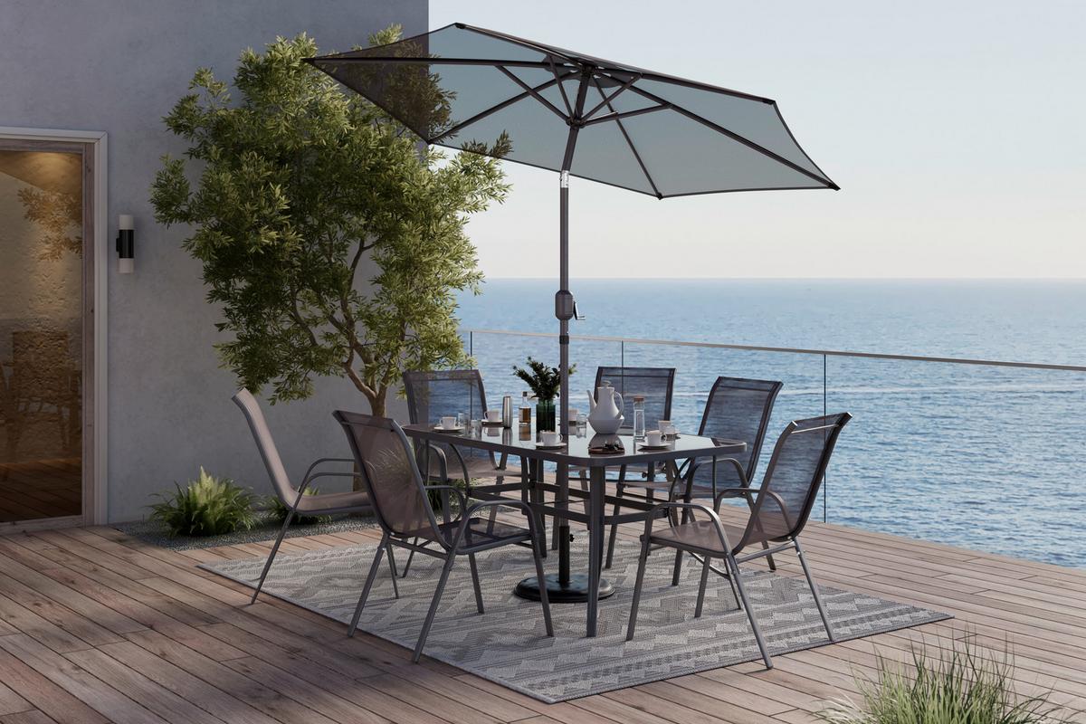 Gartenmöbel Set 8-tlg. Mao Aus Metall/textil/glas - Anthrazit, MODERN, Glas/Textil - Luca Bessoni