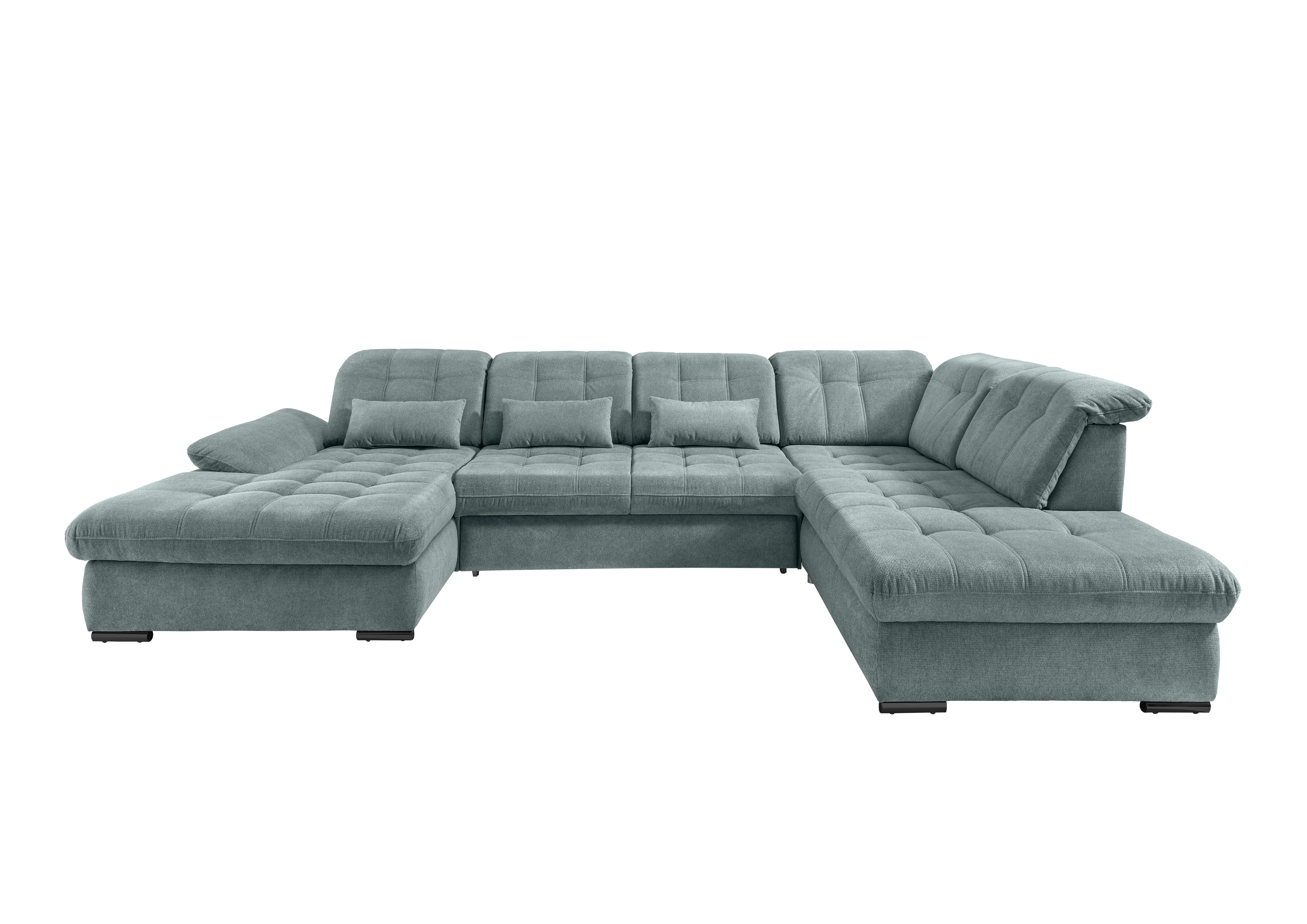 Wohnlandschaft mit Bettkasten Rigatti Blau B: 387 cm - Blau/Schwarz, MODERN, Textil (184/387/252cm) - Livetastic