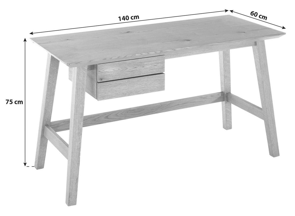 Schreibtisch B 140cm H 75cm Taluca, Eichefarben - Eichefarben/Schwarz, MODERN, Holz/Holzwerkstoff (140/75/60cm)