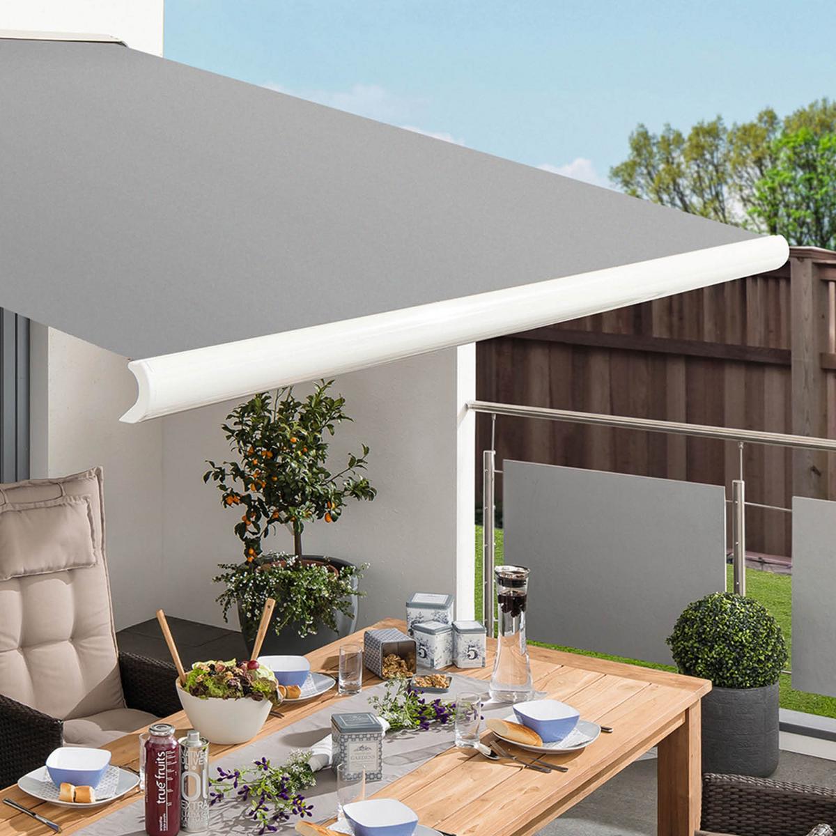 Kassettenmarkise Elektrisch 400x250cm Grau/Weiß + Fernbed. - Weiß/Grau, Basics, Textil (400/250cm)