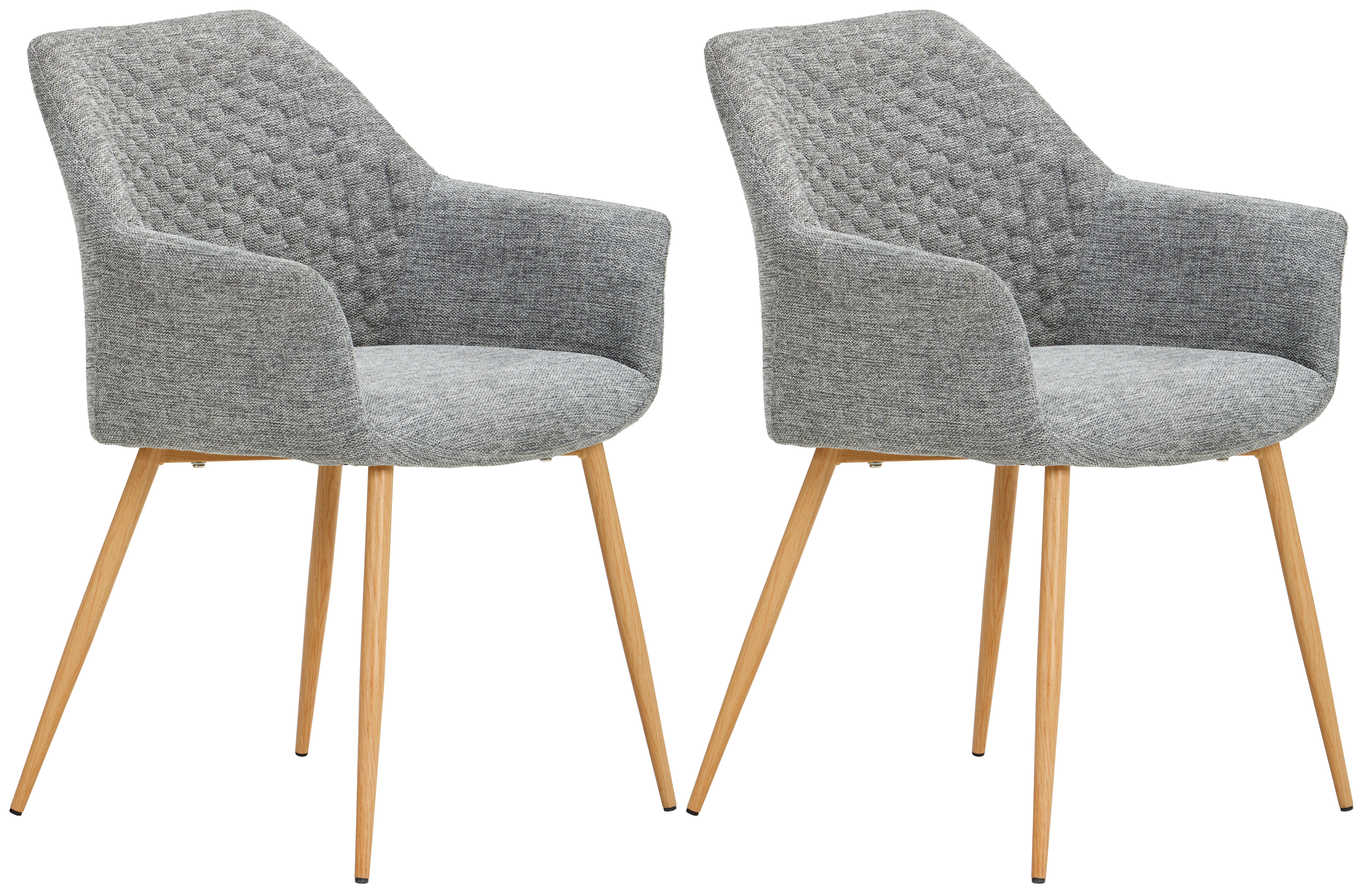 Armlehnstuhl Louisa Grau Gepolstert 2er-Set - Eichefarben/Grau, KONVENTIONELL, Holz/Textil (56,5/80/58cm) - Livetastic