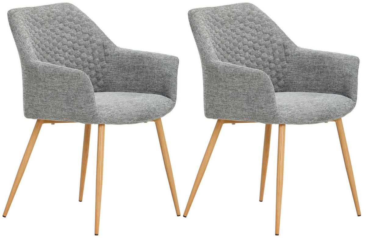 Armlehnstuhl Louisa Grau Gepolstert 2er-Set - Eichefarben/Grau, KONVENTIONELL, Holz/Textil (56,5/80/58cm) - Livetastic