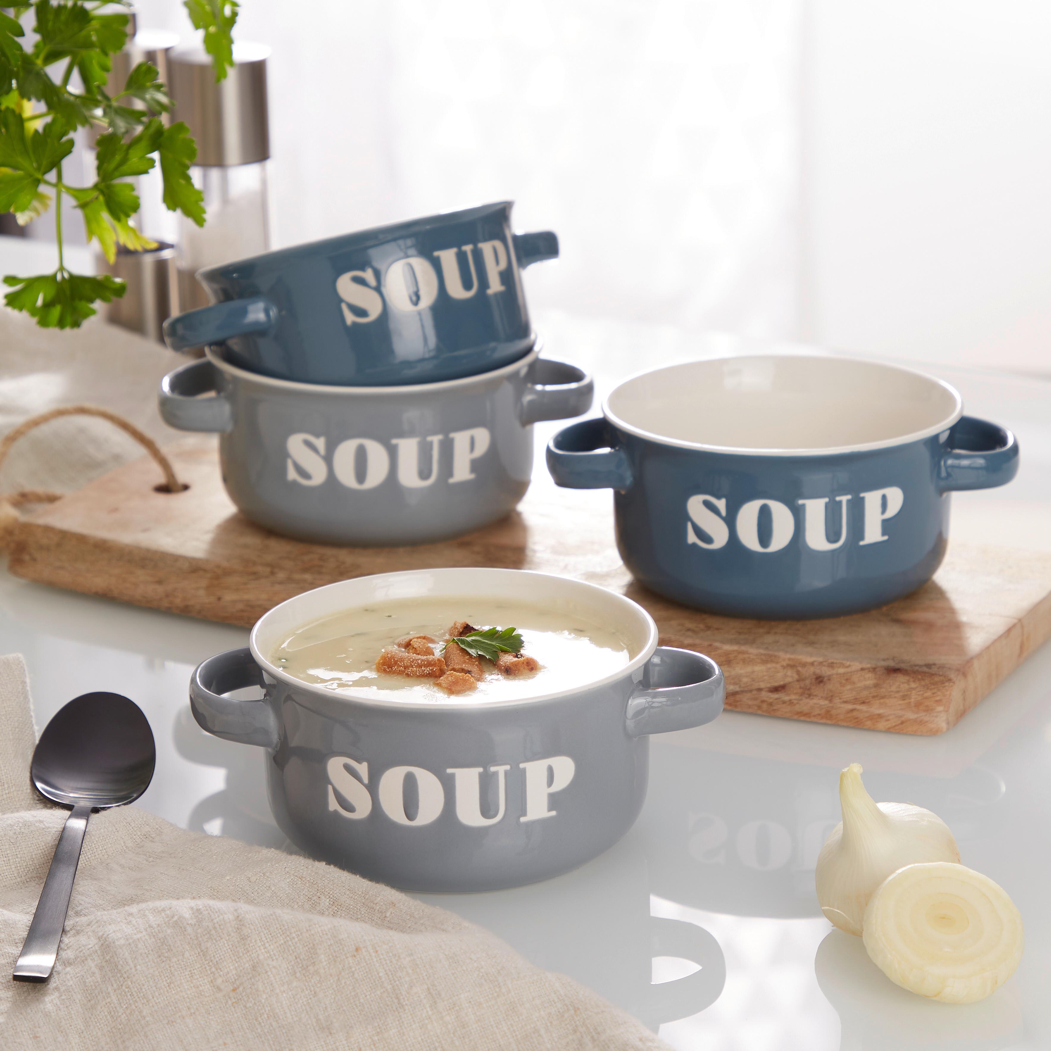 Suppentasse mit Henkel Steinzeug Tivon DxH: 13x7 cm - Weiß/Grau, KONVENTIONELL, Keramik (13/7cm) - James Wood