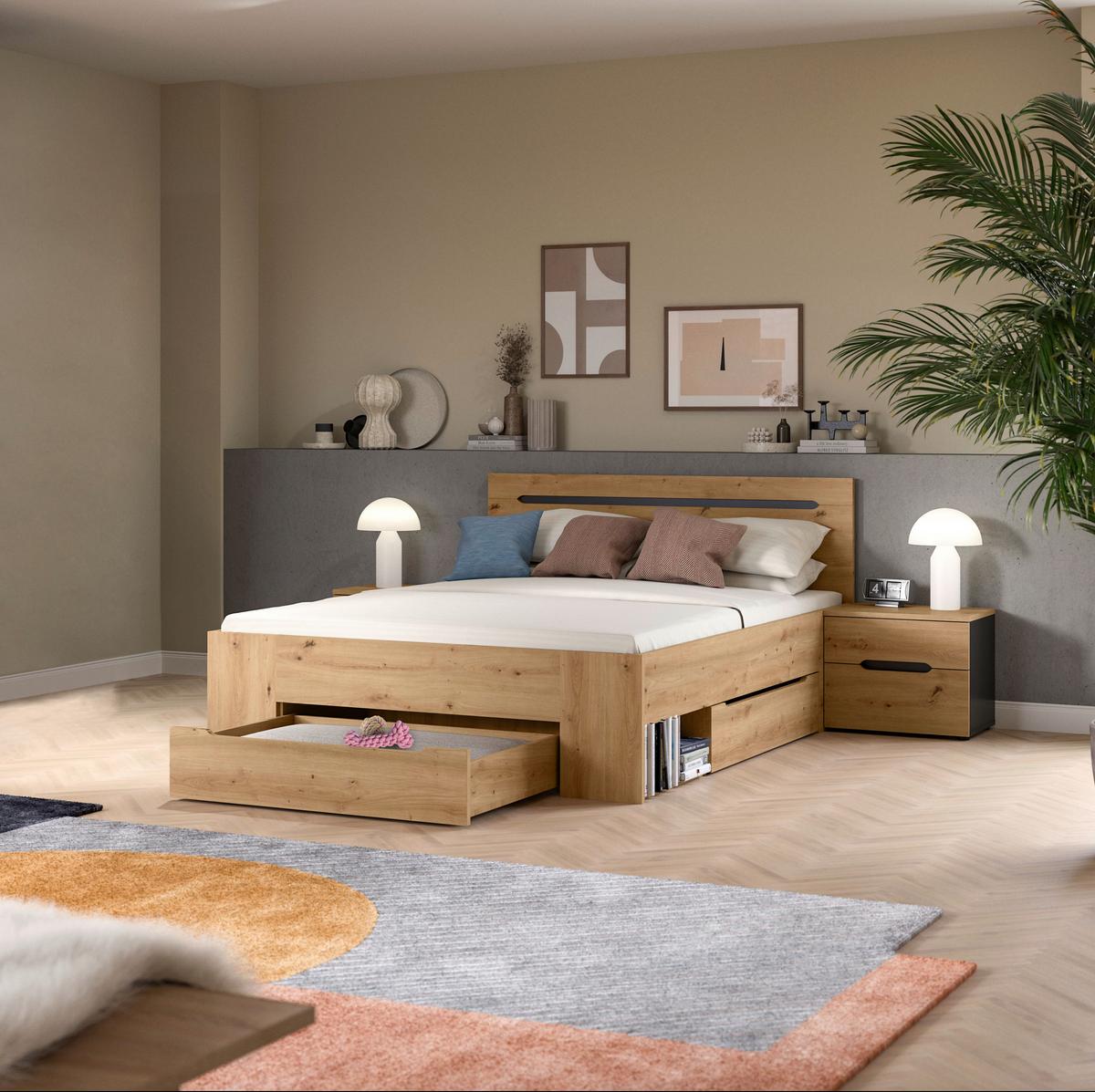 Schlafzimmer Canu Grau /Eiche Artisan Dekor B: 244cm - Eiche Artisan/Grau, MODERN, Holzwerkstoff (244/87/205cm) - MID.YOU