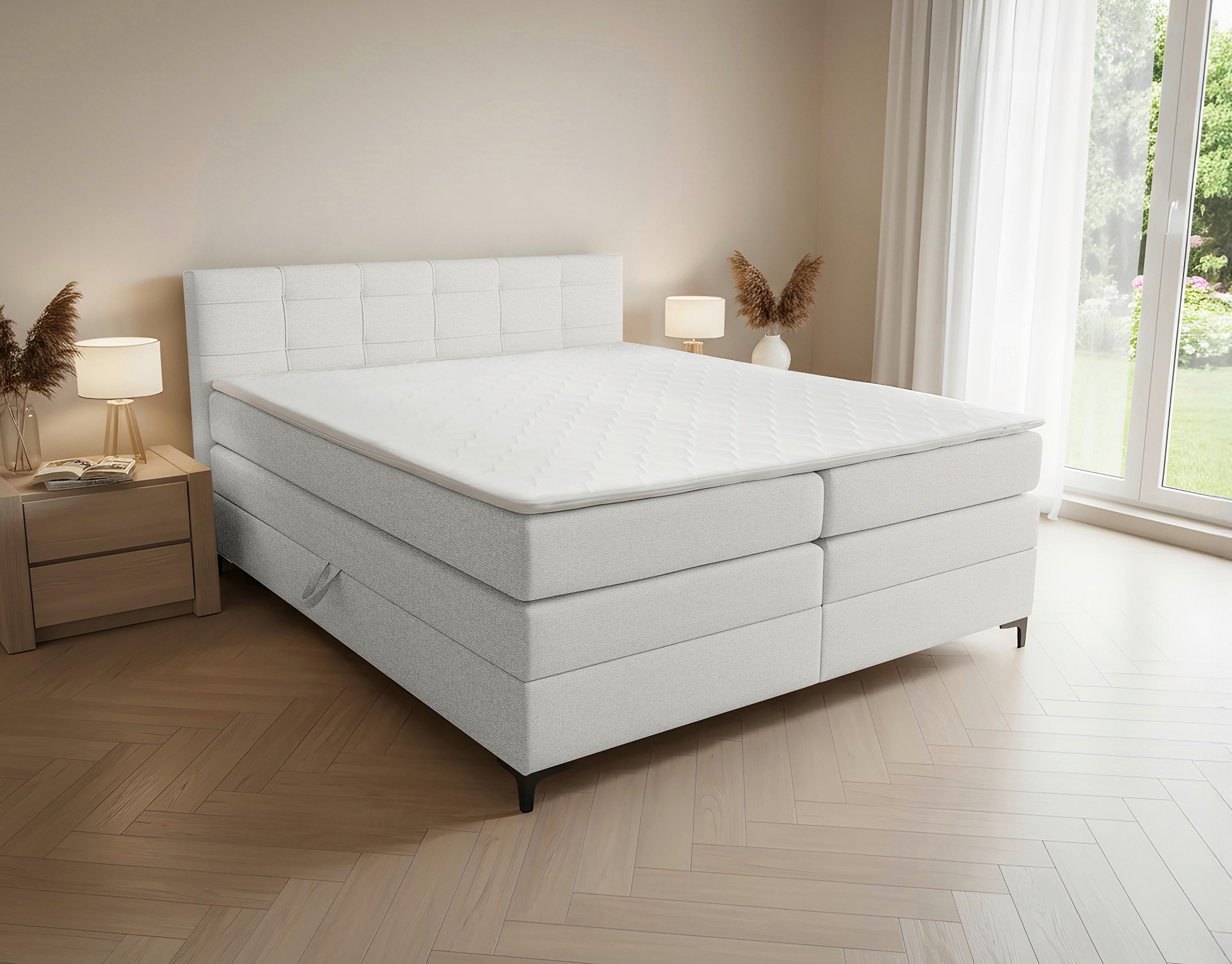 Boxspringbett Mitto mit Topper 140x200 cm - Silberfarben/Schwarz, KONVENTIONELL, Textil/Metall (140/200cm)
