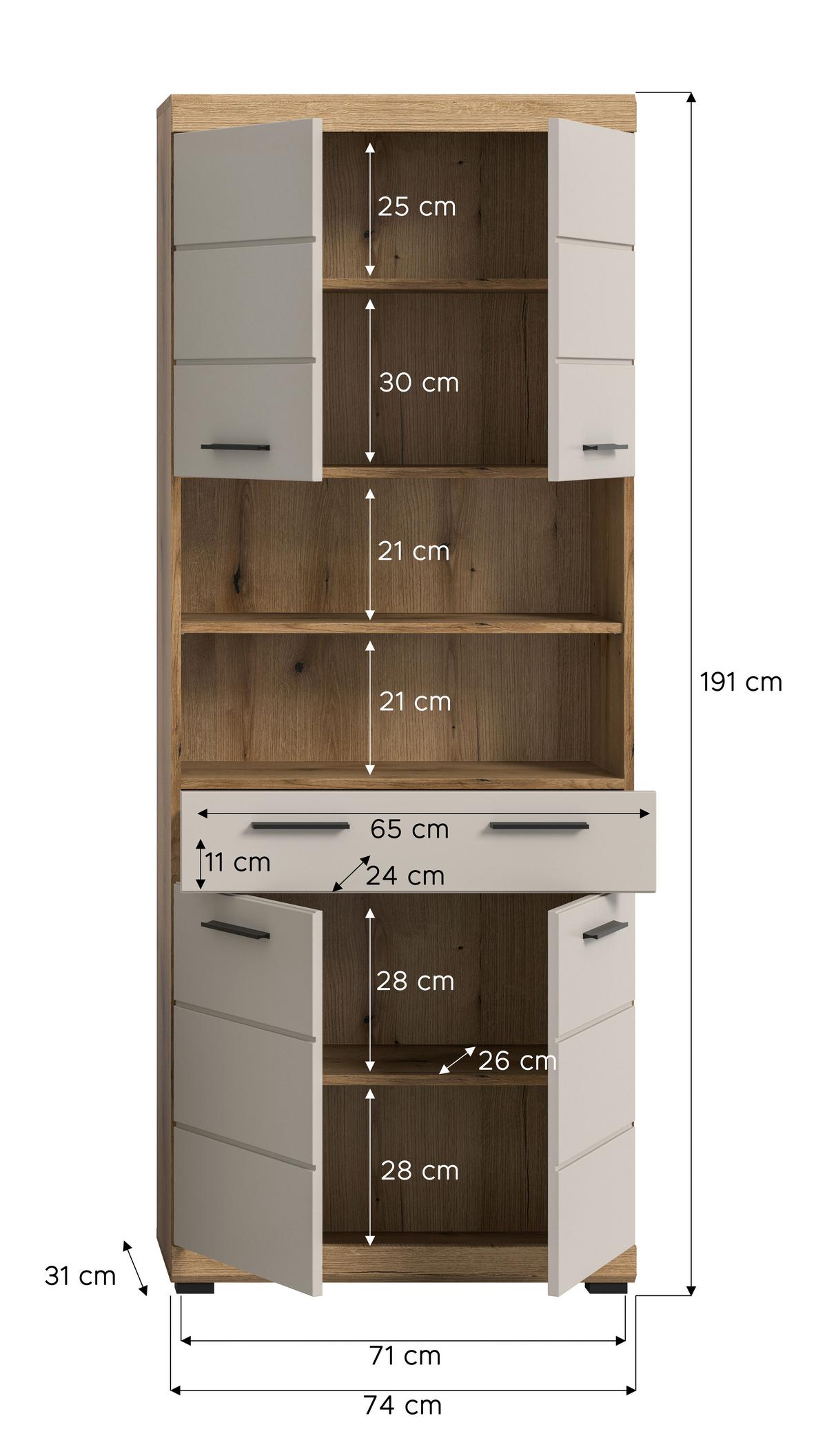Hochschrank Scout Kaschmir/Naturfarben B: 74 cm - Kaschmir/Schwarz, MODERN, Holzwerkstoff (74/191/31cm) - MID.YOU