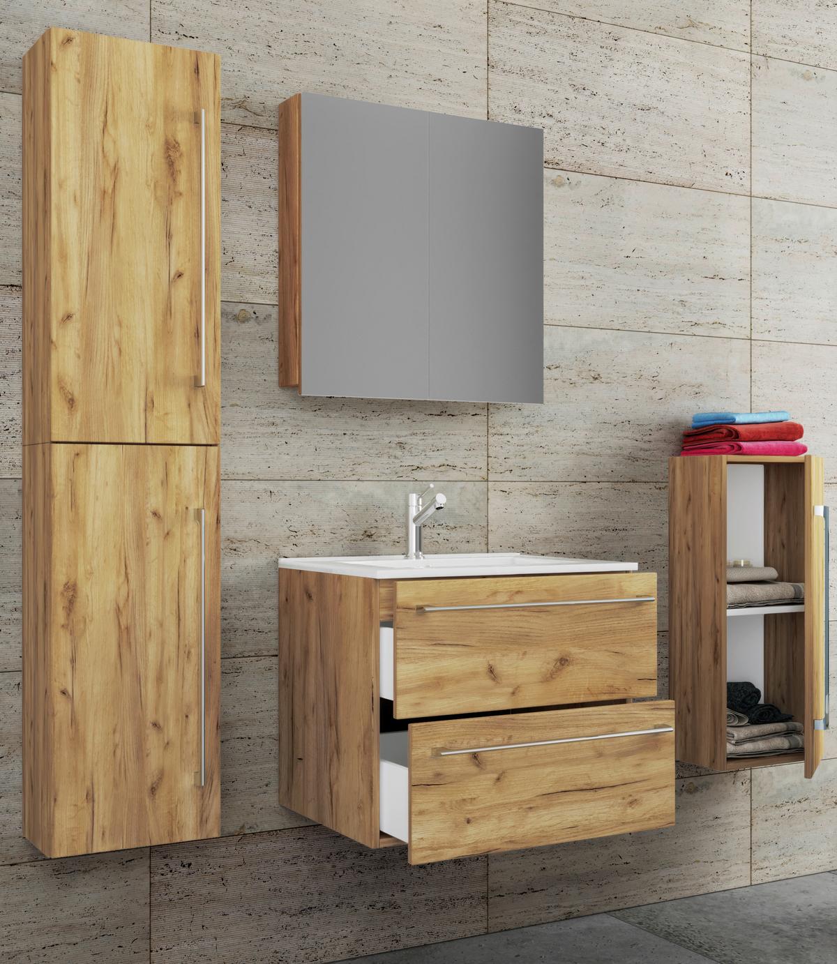 Badezimmer Badinos 5-Teilig Honigeiche B: 60 cm - Honigeiche/Weiß, MODERN, Keramik/Holzwerkstoff (127cm) - MID.YOU