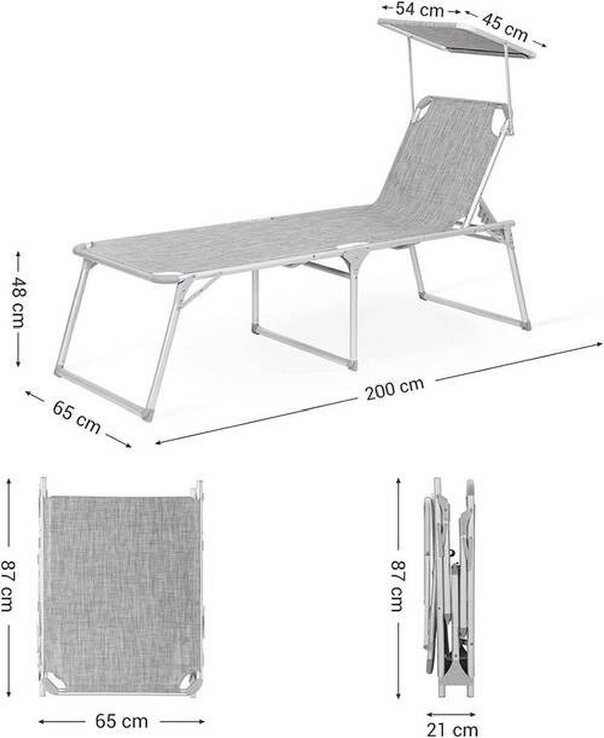 Gartenliege Hellgrau Alufarben Inkl. Sonnendach, B: 65 Cm - Hellgrau/Alufarben, MODERN, Textil/Metall (65/48/200cm) - Modante