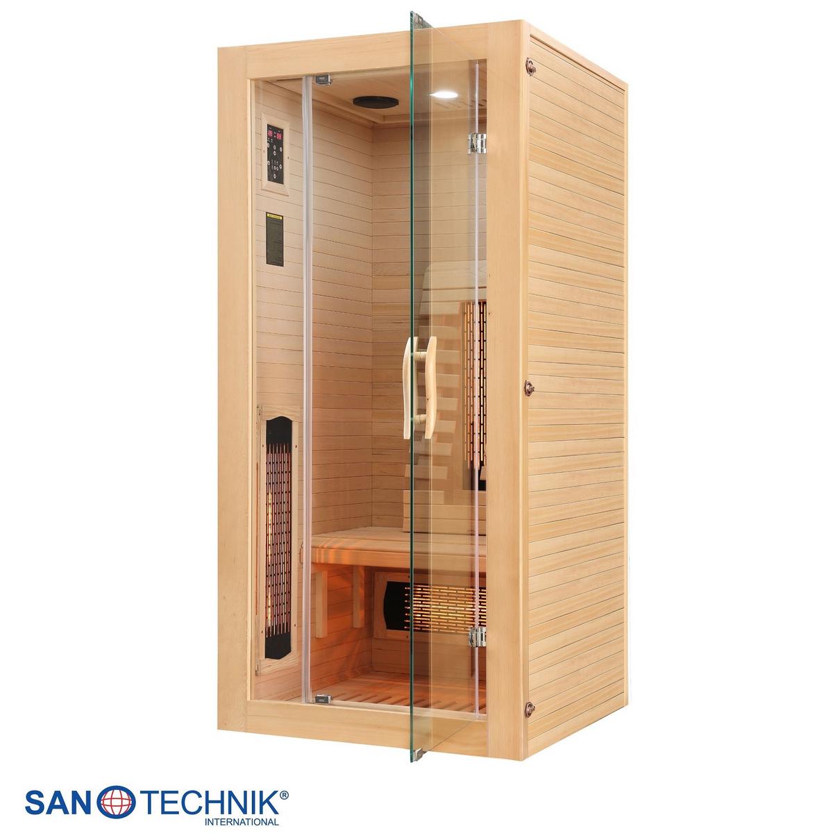 Infrarotkabine ergonomische Rückenlehnen - Naturfarben, Basics, Glas/Holz (90/190/90cm) - Sanotechnik