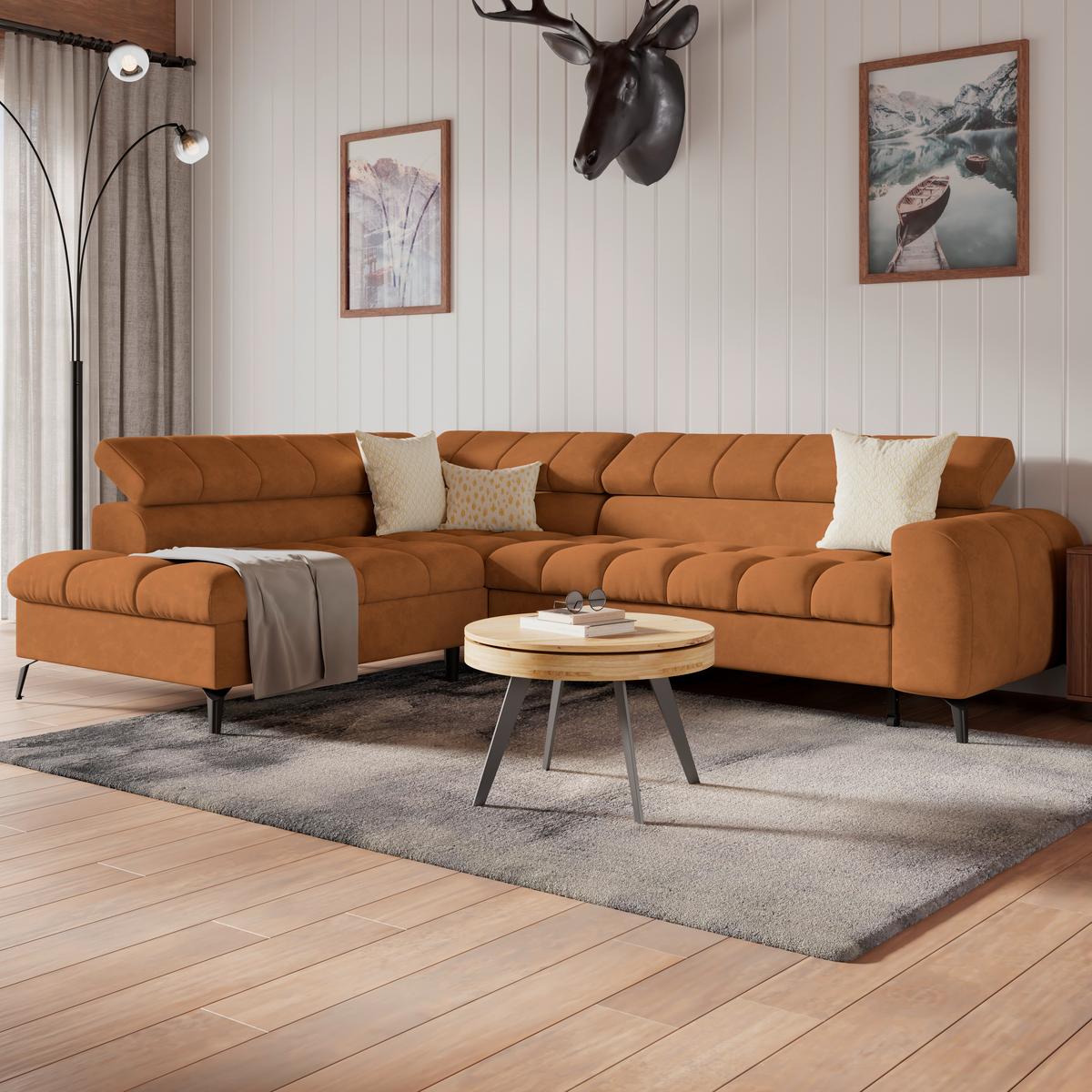 Ecksofa Volf Links New Rostfarben, S: 203x261 Cm - Rostfarben/Schwarz, Trend, Kunststoff/Textil (203/261cm)