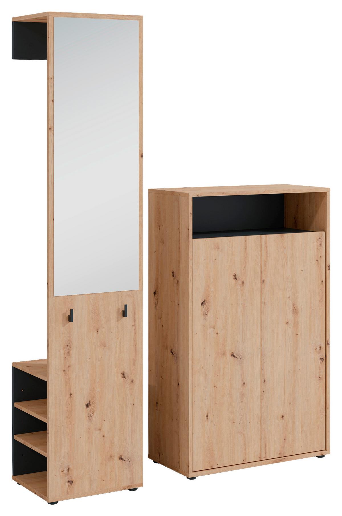 Garderobe Lyon Eiche Artisan/Schwarz B: 110cm - Schwarz/Eiche Artisan, Design, Holzwerkstoff (110/186/35cm) - MID.YOU