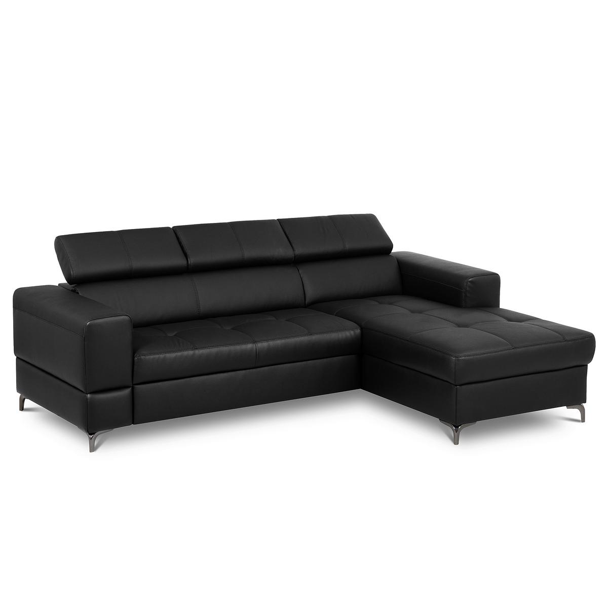 Ecksofa Torino Teilleder Schwarz 247x173 - Schwarz, Design, Leder/Textil (247/173cm) - Livetastic