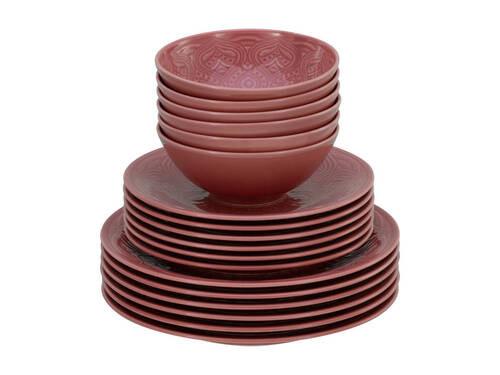 Jedálenský servis ORIENT MANDALA, 18-dielny - tmavoružová, Trend, keramika - Creatable