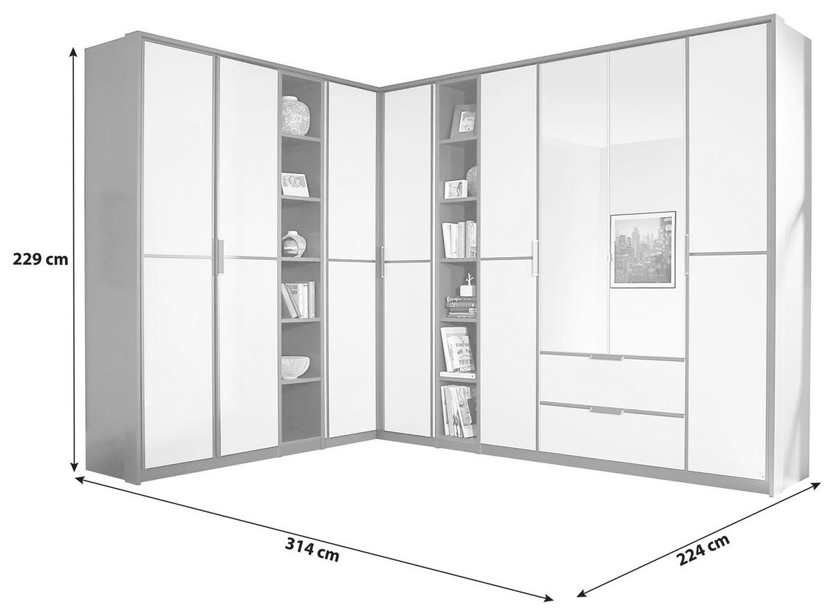Eckschrank Mit Spiegel + Laden 224x314 cm Anthrazit/Weiß - Weiß/Grau, Design, Holzwerkstoff (224/314cm) - Rauch Möbel