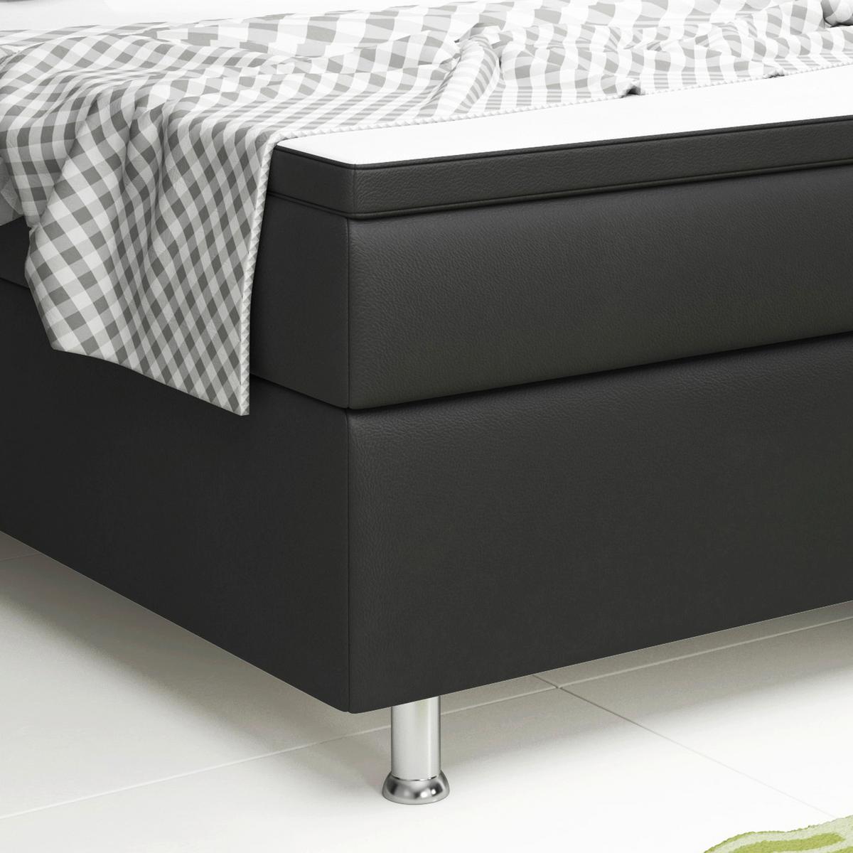 Boxspringbett Mit Topper Lederlook 180x200 Nizza - Silberfarben/Schwarz, KONVENTIONELL, Leder/Textil (180/200cm) - MID.YOU