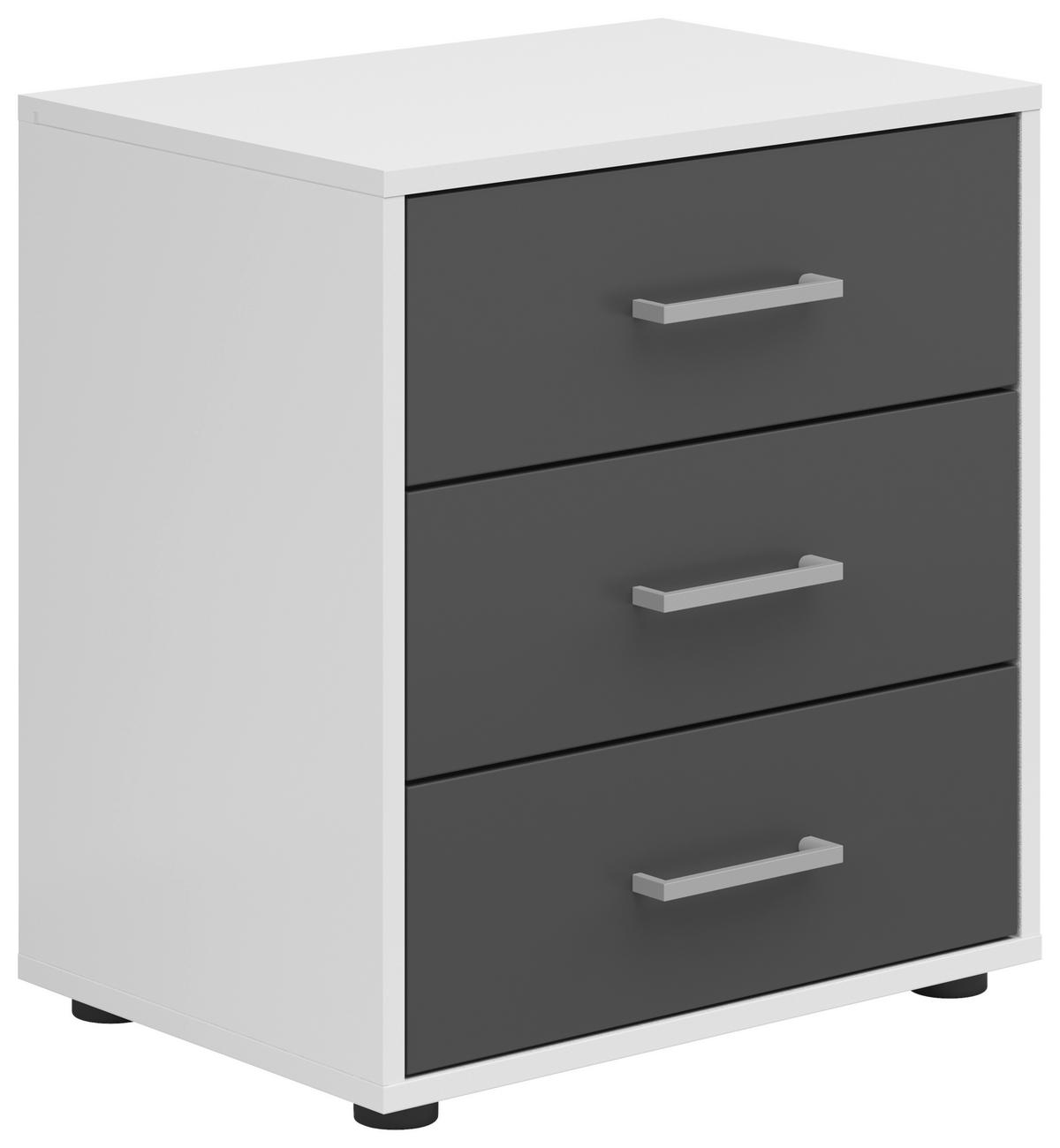 Nachtkästchen Smart 3 Weiß/graphit H: 54 Cm - Anthrazit/Grauweiß, Basics, Holzwerkstoff (50/54/35cm)