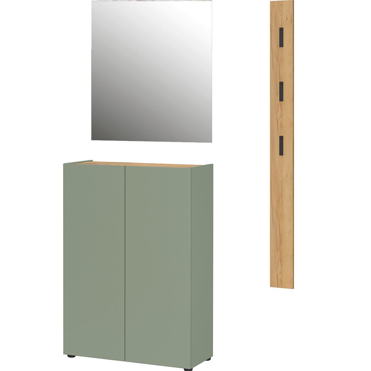 Garderobe Alviano Grün/Eiche Dekor 3-Teilig - Eichefarben/Grün, Design, Glas/Holzwerkstoff (104/200/33cm) - Germania