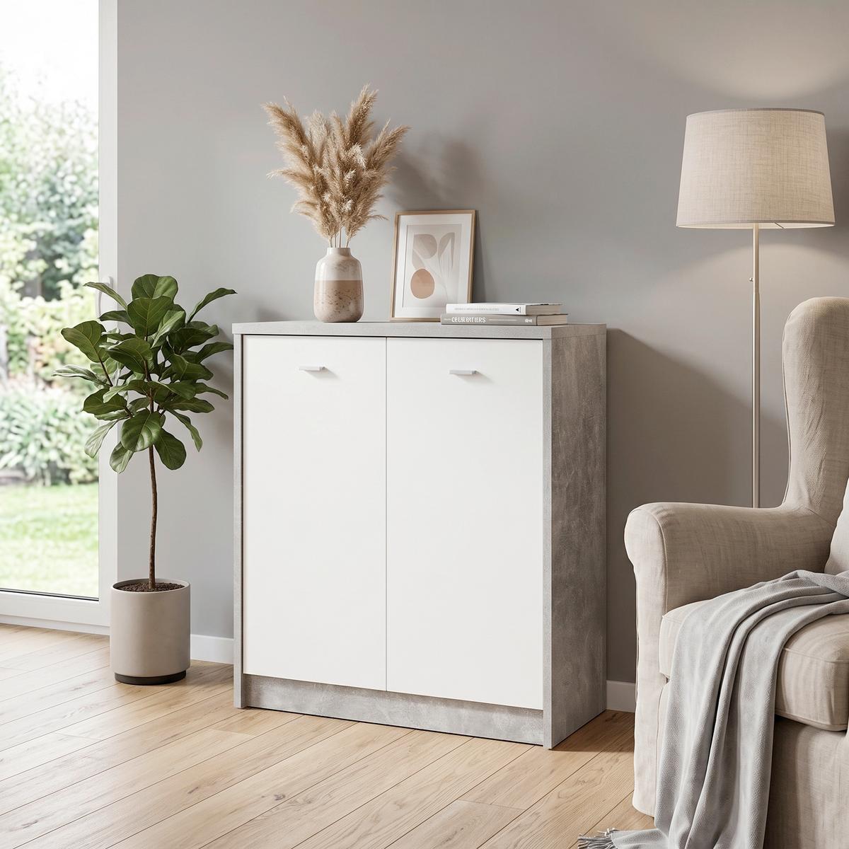 Kommode B 74cm 4-You New, Beton Optik/Weiß - Weiß/Grau, MODERN, Holzwerkstoff (74/85,4/34,6cm)
