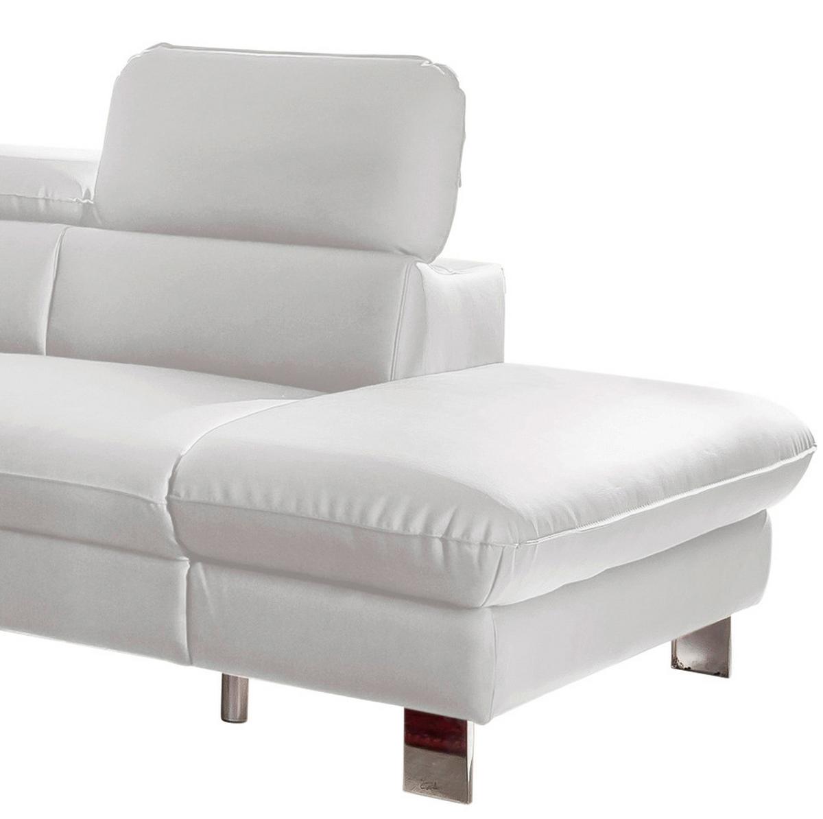 Ecksofa Mit Schlaffunktion Driver Weiß Lederlook - Chromfarben/Weiß, MODERN, Textil (266/214cm) - MID.YOU