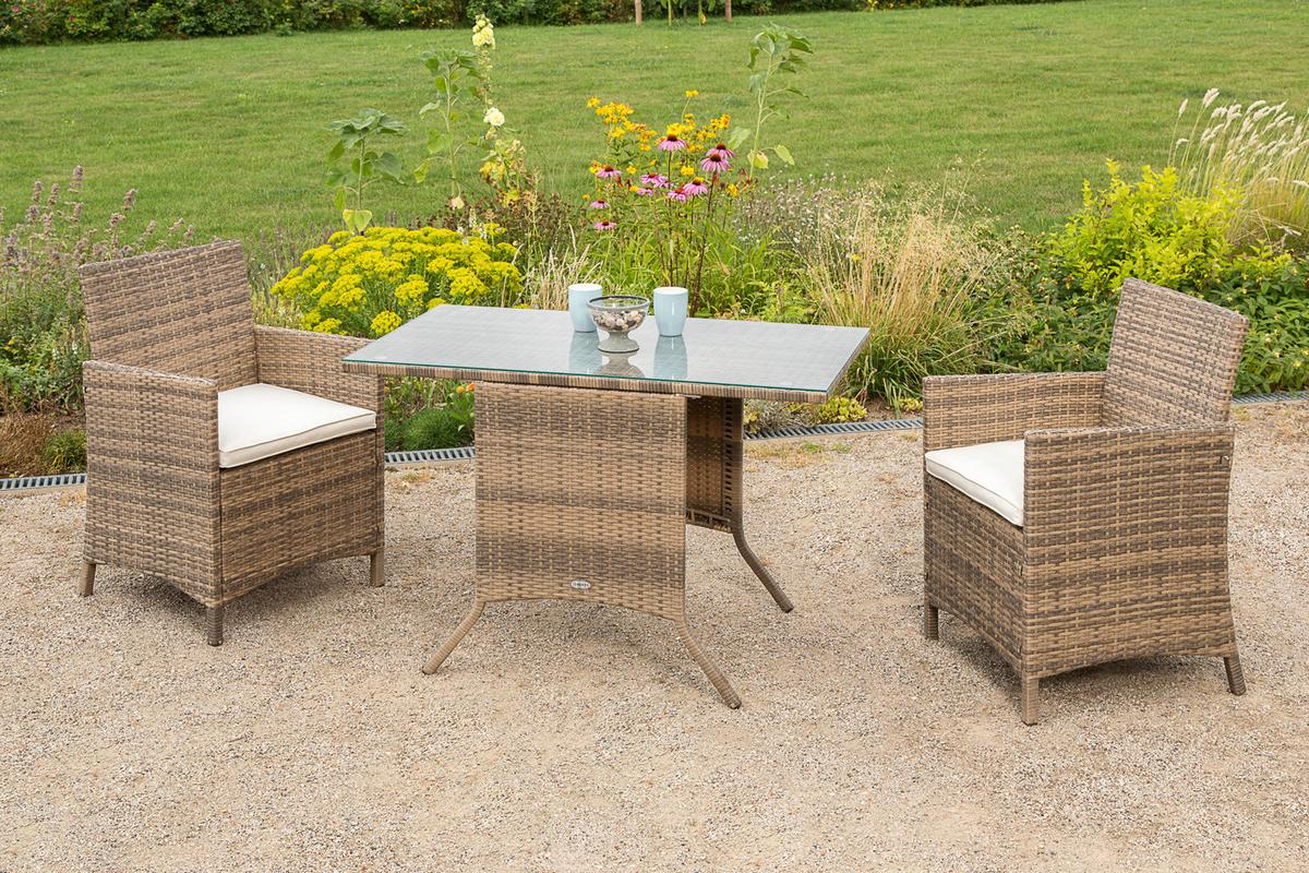 Gartenmöbel Set 5-Tlg Treviso Kunststoff mit Kissen - Beige/Naturfarben, MODERN, Glas/Kunststoff - Gardenson