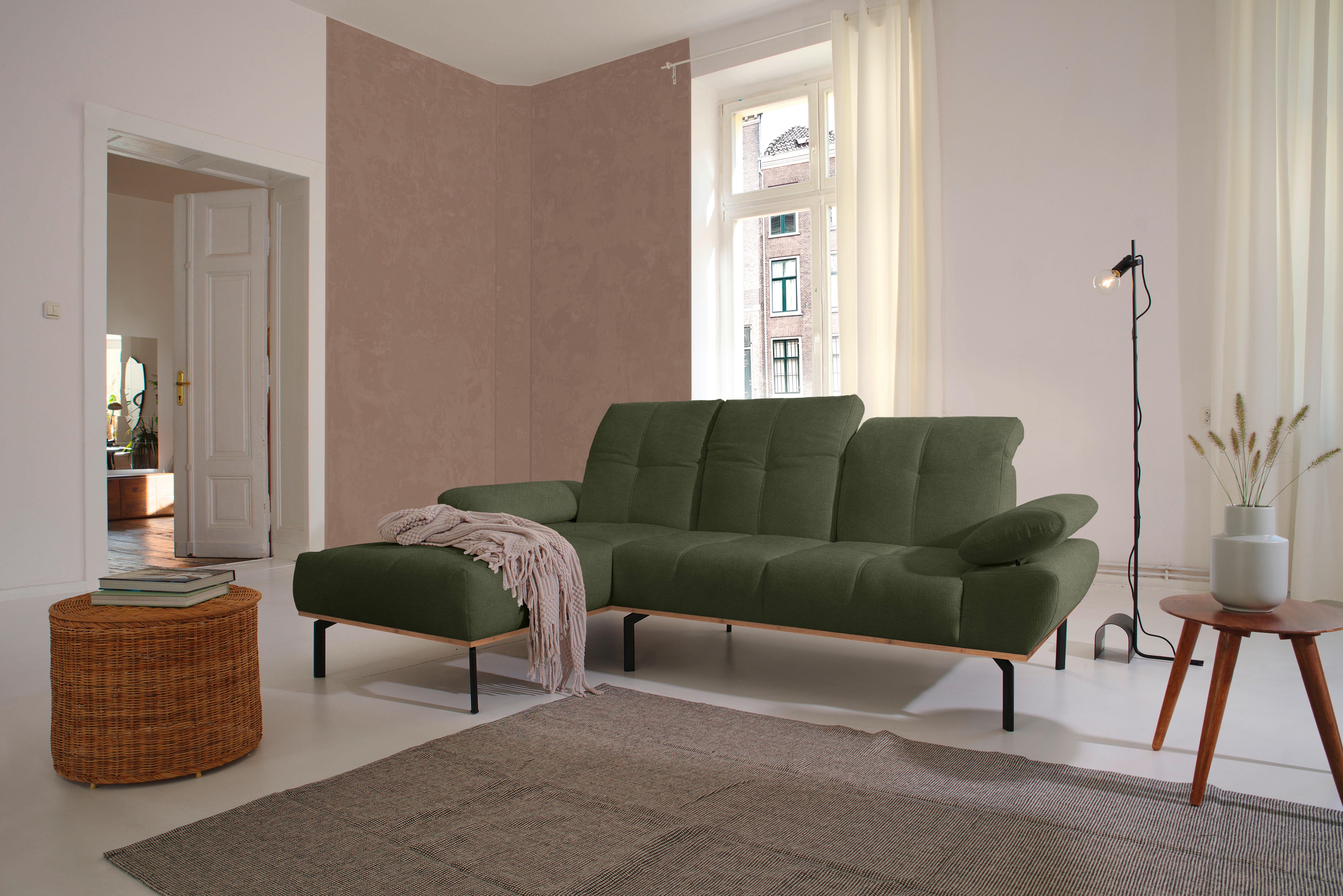 Ecksofa Grün S: 242x170 cm - Wildeiche/Schwarz, Design, Holz/Textil (242/170cm) - MID.YOU