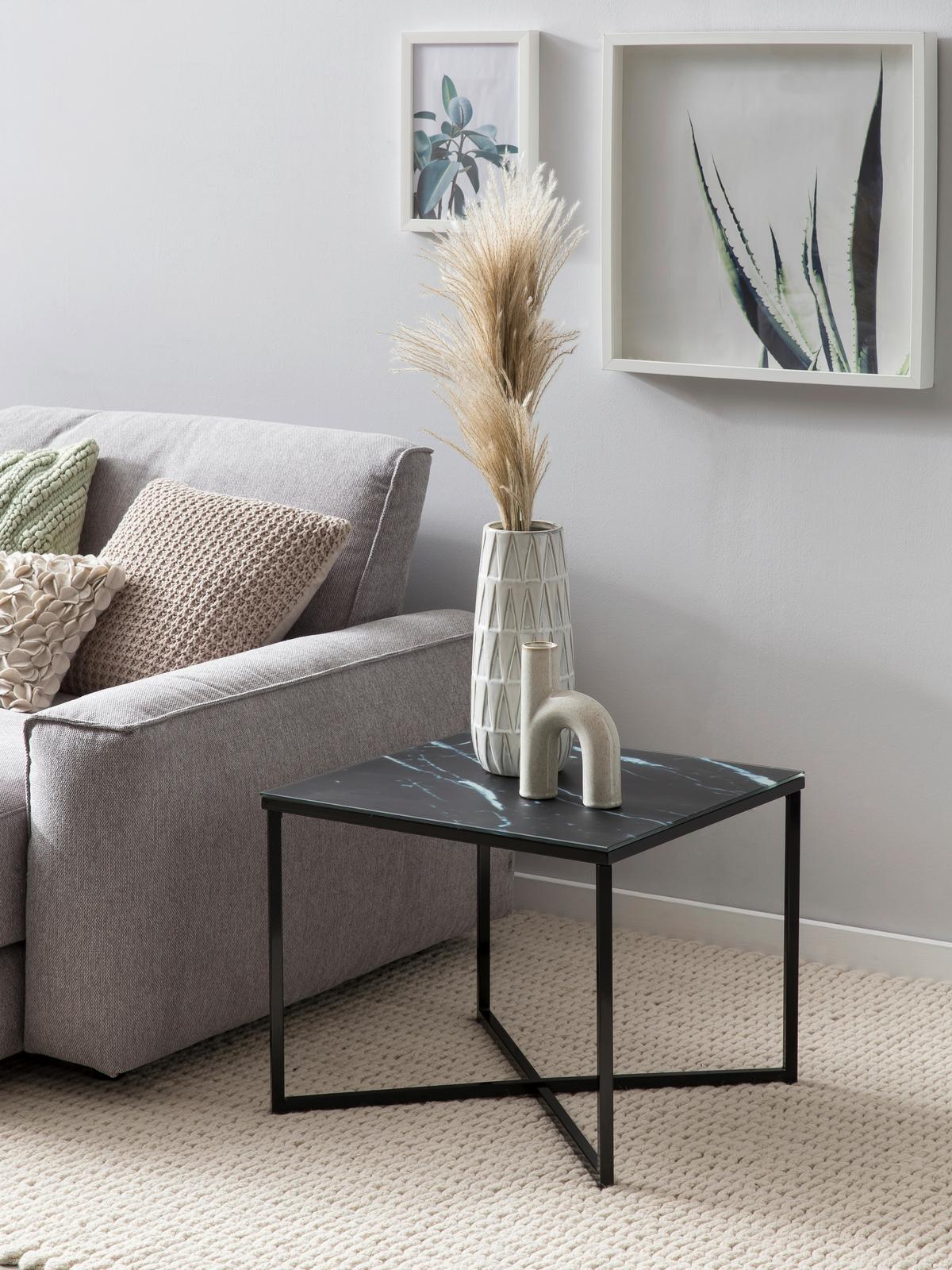 Beistelltisch Schwarz/marmoroptik B: 50 Cm - Schwarz, Design, Glas/Metall (50/50/42cm) - Livetastic