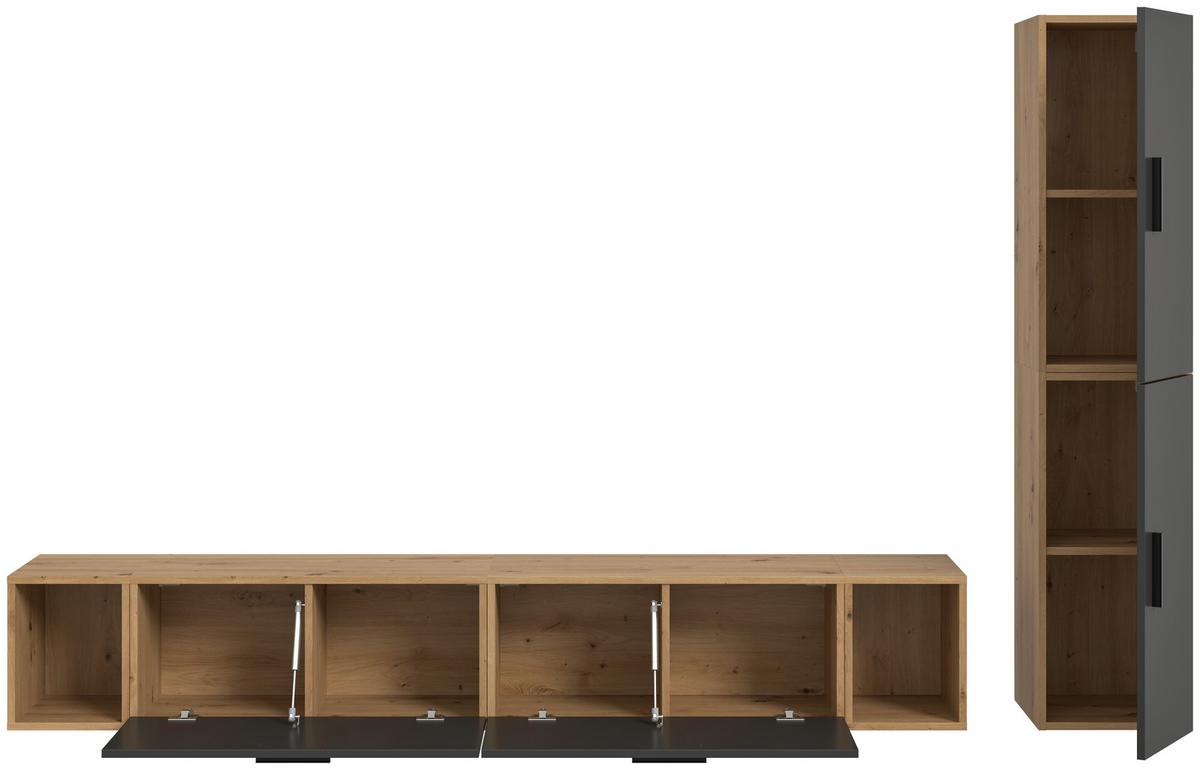 Wohnwand, The One 1, B: 259 cm Grau/Artisan Eiche Dekor - Schwarz/Eiche Artisan, Trend, Holzwerkstoff (259/182/34cm)
