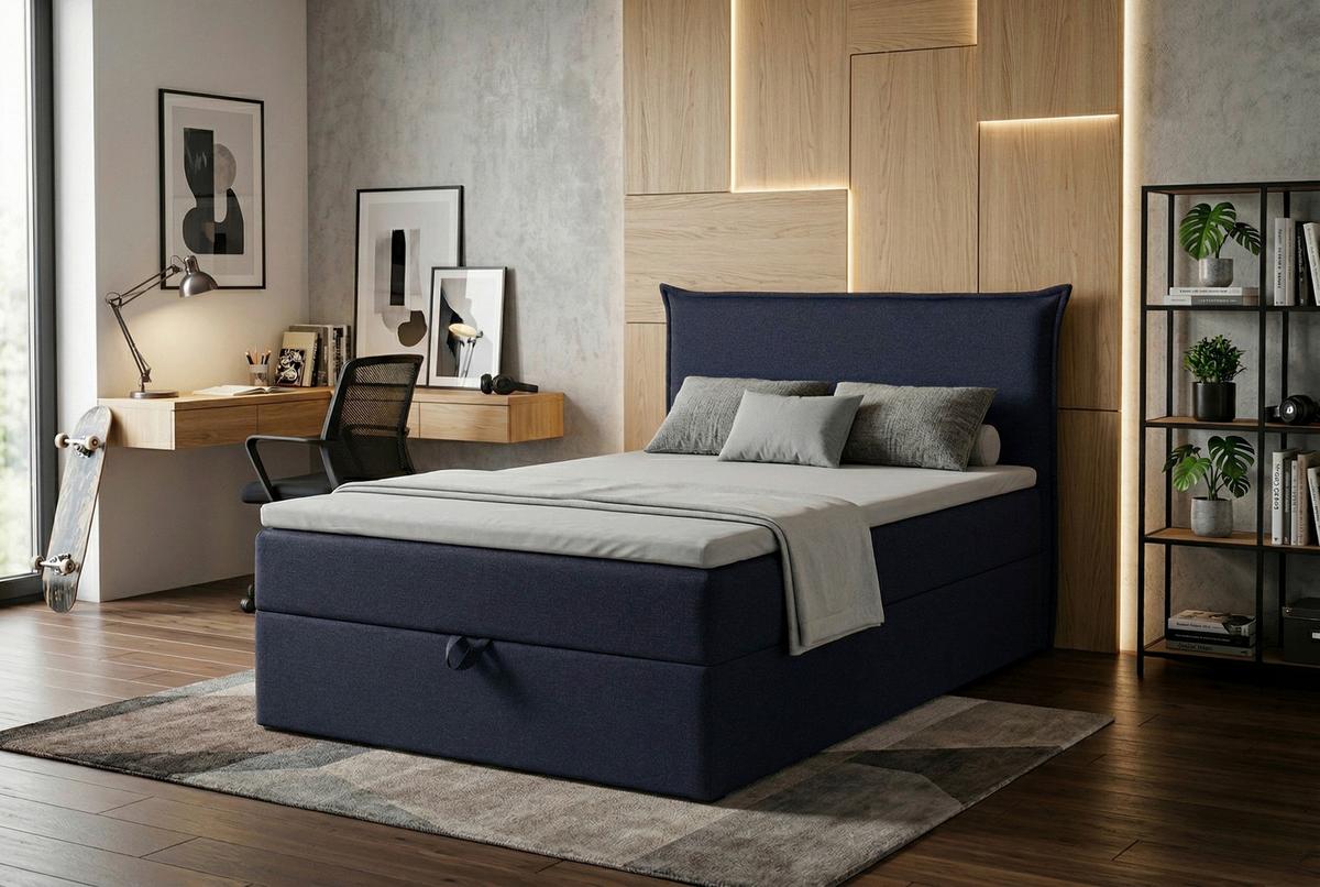 Boxspringbett Jolly 2 120x200 Dunkelblau - Schwarz/Dunkelblau, MODERN, Holzwerkstoff/Textil (120/200cm)