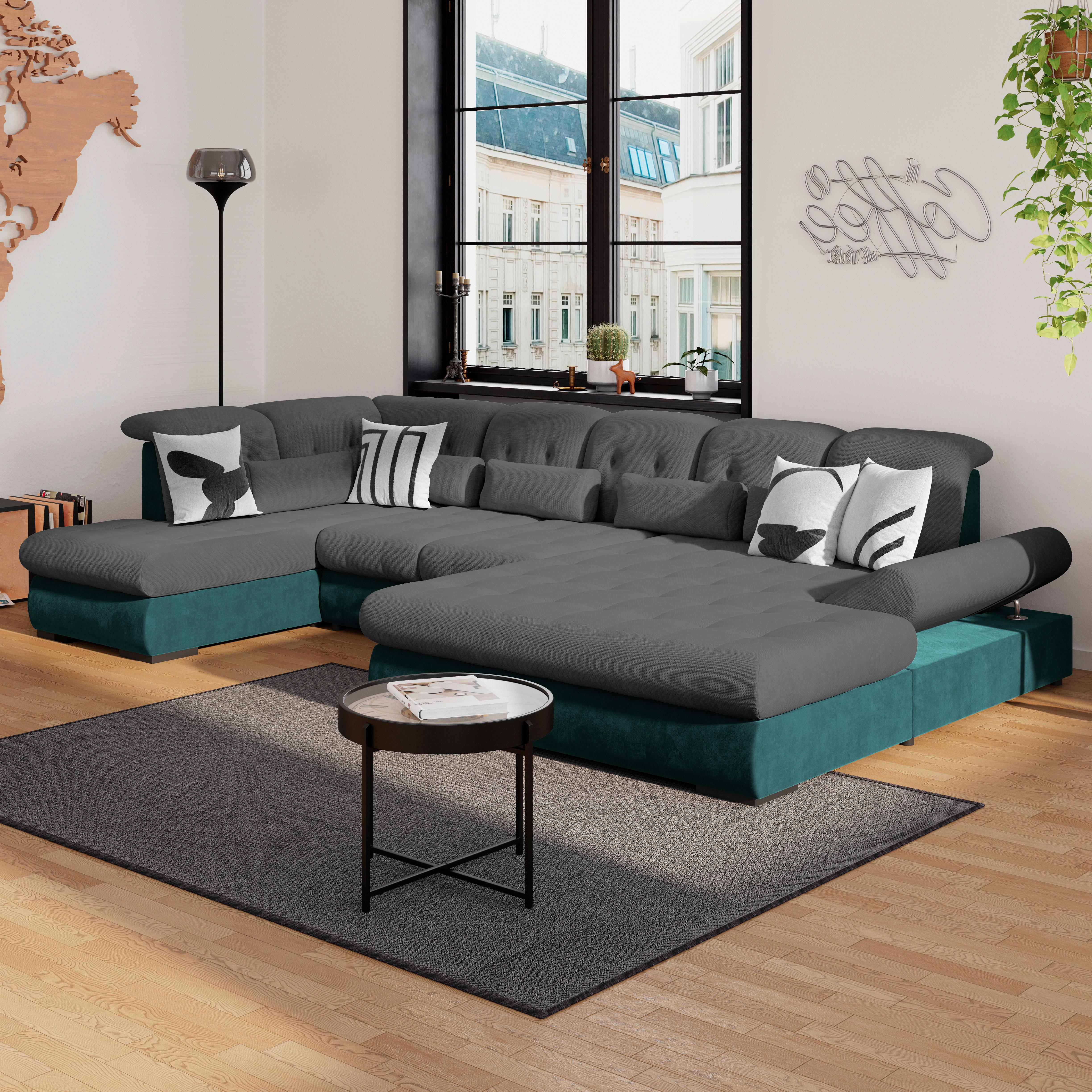 Wohnlandschaft Madera Anthrazit S: 212x358 cm - Türkis/Anthrazit, KONVENTIONELL, Kunststoff/Textil (212/358/190cm)