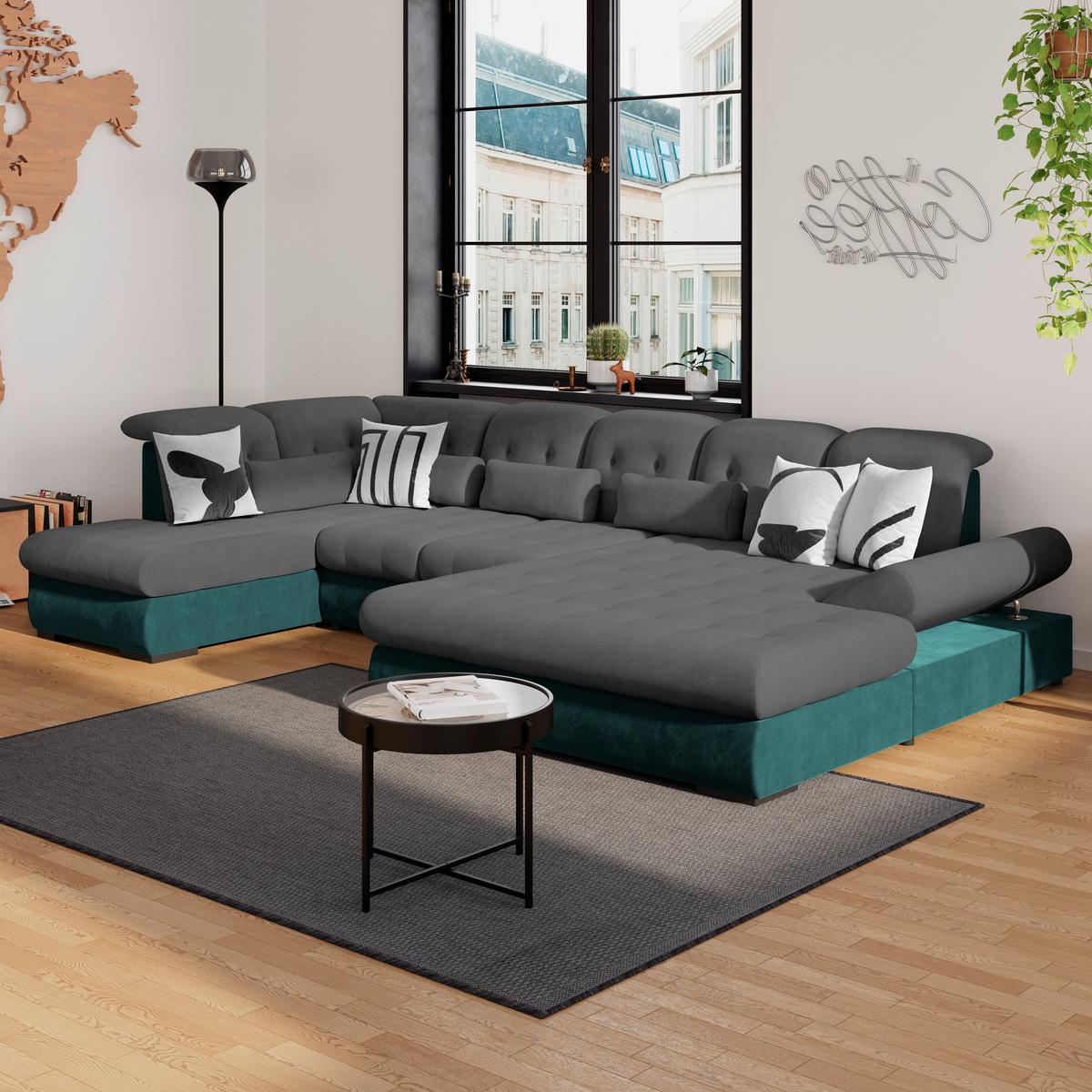 Wohnlandschaft Madera Anthrazit S: 212x358 cm - Türkis/Anthrazit, KONVENTIONELL, Kunststoff/Textil (212/358/190cm)