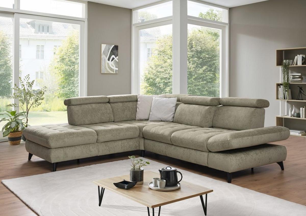 Rohová sedačka CAROLINE XC, levá, sv. zelená, s funkcemi - černá/světle zelená, Moderní, kompozitní dřevo/textil (250/288cm)