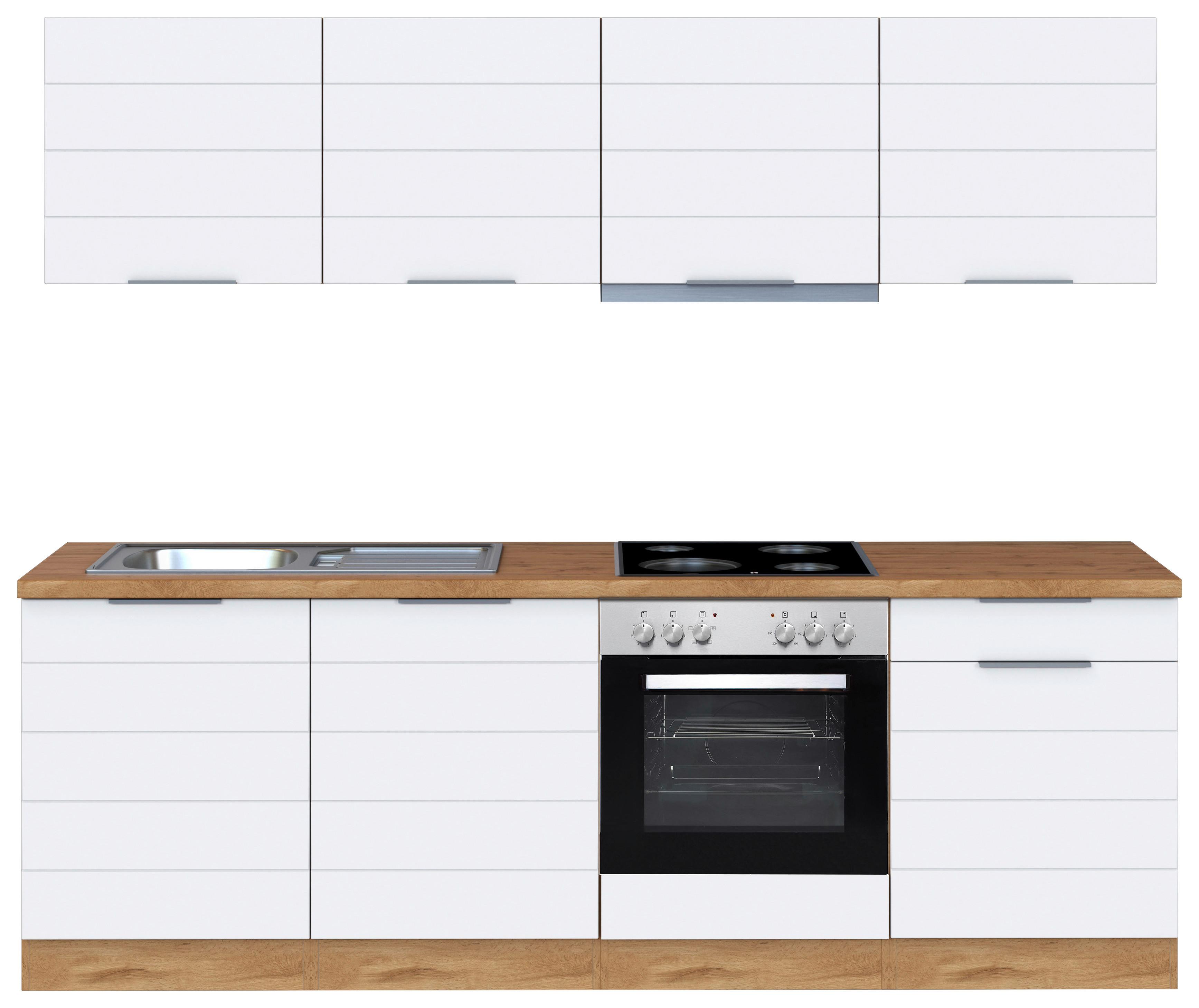 Küchenzeile Florenz Mit Geräte B: 240 Cm Weiß/eichefarben - Eiche Wotan/Weiß, Design, Holzwerkstoff (240cm) - Held