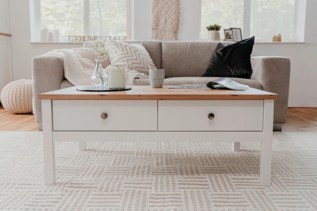 Couchtisch Mit Schubladen Bergen, Weiß - Weiß, KONVENTIONELL, Holzwerkstoff (100/60/40cm) - MID.YOU