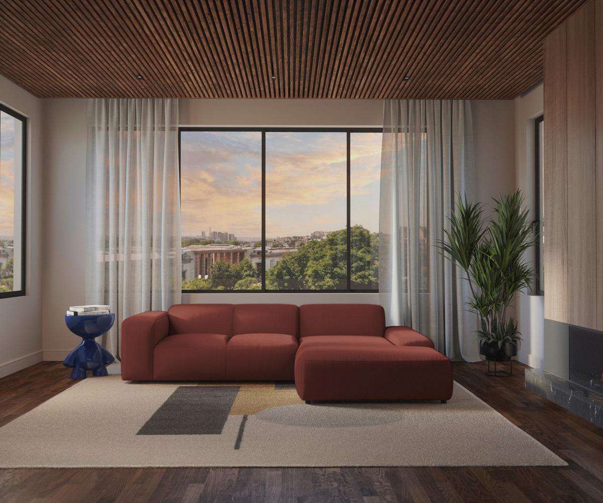 Ecksofa Hannah Rot 304x200 cm - Rot/Schwarz, Design, Textil (304/200cm) - MID.YOU