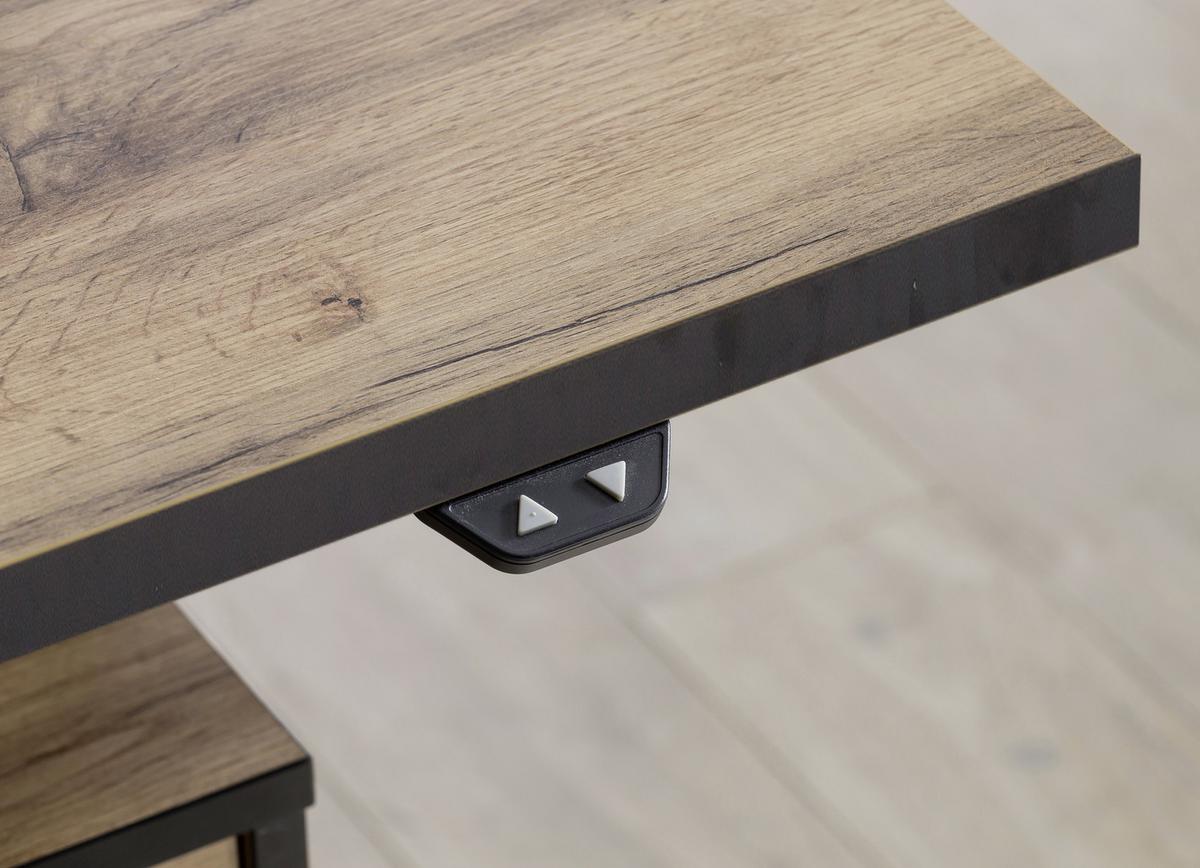 Schreibtisch B 160 H 70-120 cm Serie 2000 Eiche Dekor - Eichefarben/Schwarz, KONVENTIONELL, Holzwerkstoff/Metall (160/70,5-117/75cm) - MID.YOU