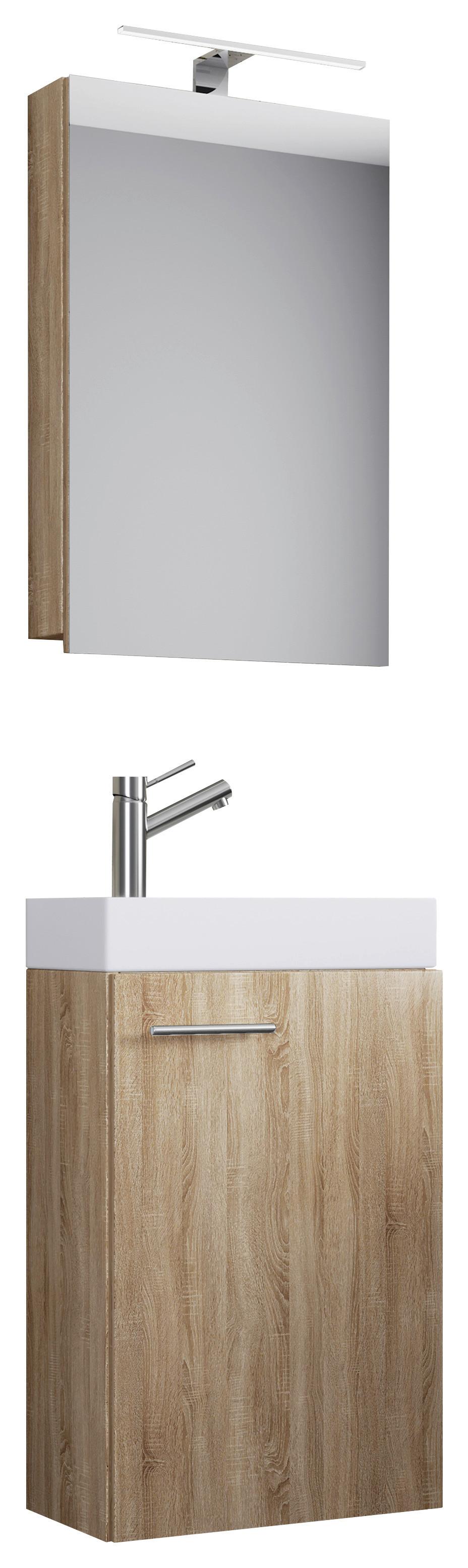 Gästebad 4-Tlg. inkl. LED Slito Hängend Weiß - Weiß/Sonoma Eiche, MODERN, Keramik/Holzwerkstoff (40cm) - MID.YOU