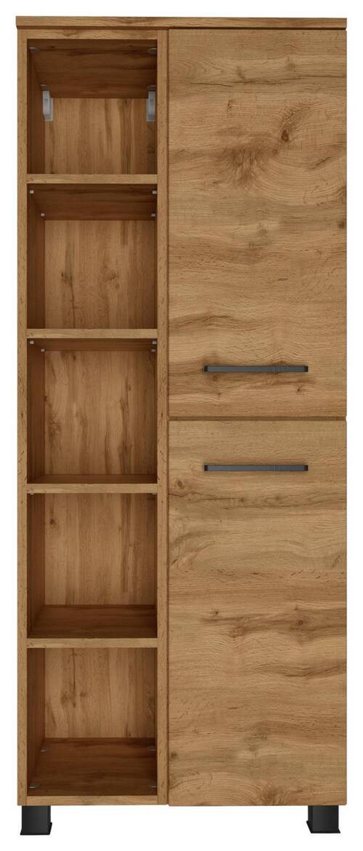 Midischrank Manchester B: 55 Cm Eiche Wotan Dekor - Eichefarben/Schwarz, MODERN, Holzwerkstoff (55/130/35cm) - Held