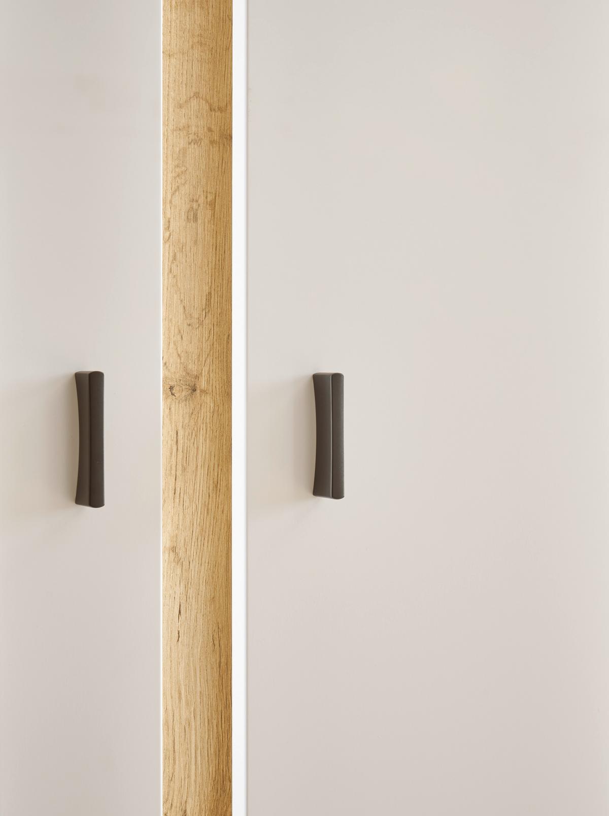 Vitrine Long Island Weiß/eiche Wotan B: 80 Cm - Silberfarben/Eiche Wotan, Design, Glas/Holzwerkstoff (80/125/35cm) - MID.YOU