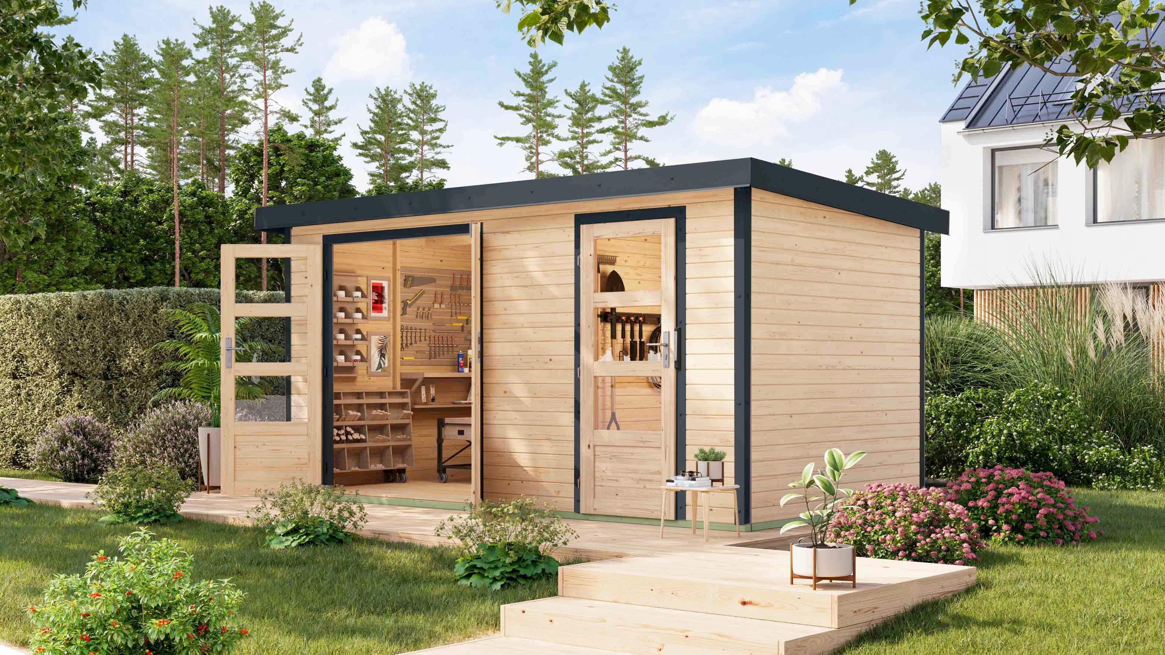Gartenhaus Cooper mit Fußboden - Fichtefarben/Anthrazit, MODERN, Holz/Metall (400/209/213cm) - Karibu