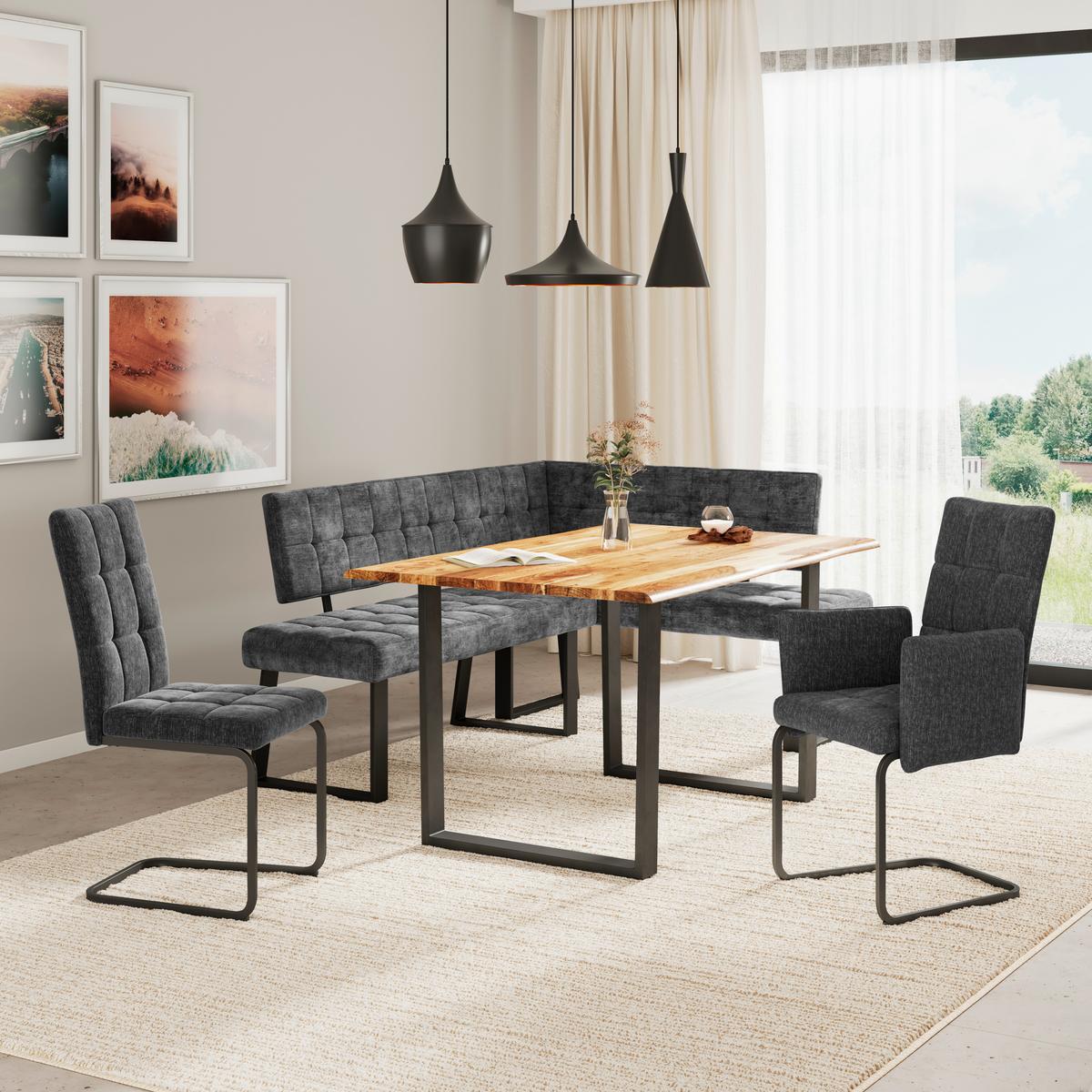 Eckbank Dunkelgrau Polyester Laslo 185x134 Cm - Dunkelgrau/Schwarz, MODERN, Textil/Metall (185/134cm) - MID.YOU