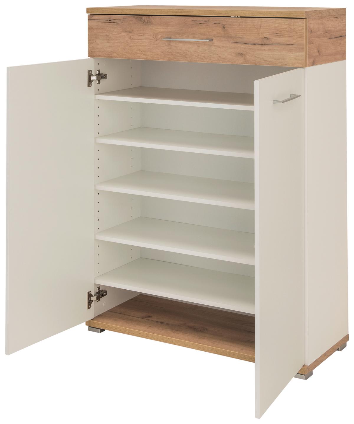 Schuhschrank Gw-Topix Weiß/ Eiche Dekor 2-Türig B: 89 cm - Eichefarben/Alufarben, MODERN, Holzwerkstoff (89/118/37cm) - Germania