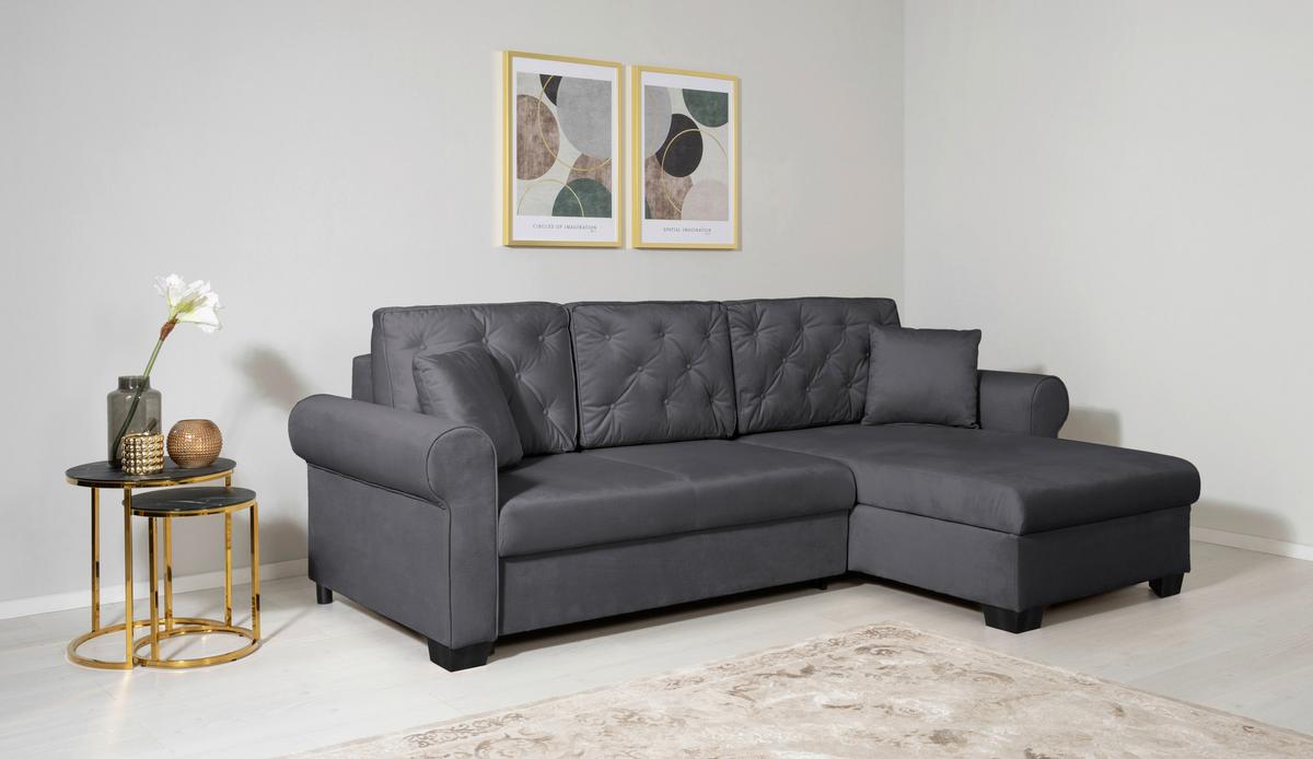 Ecksofa Arles Dunkelgrau 23. S: 266x161 Cm - Dunkelgrau/Buchefarben, Design, Textil (266/161cm) - MID.YOU