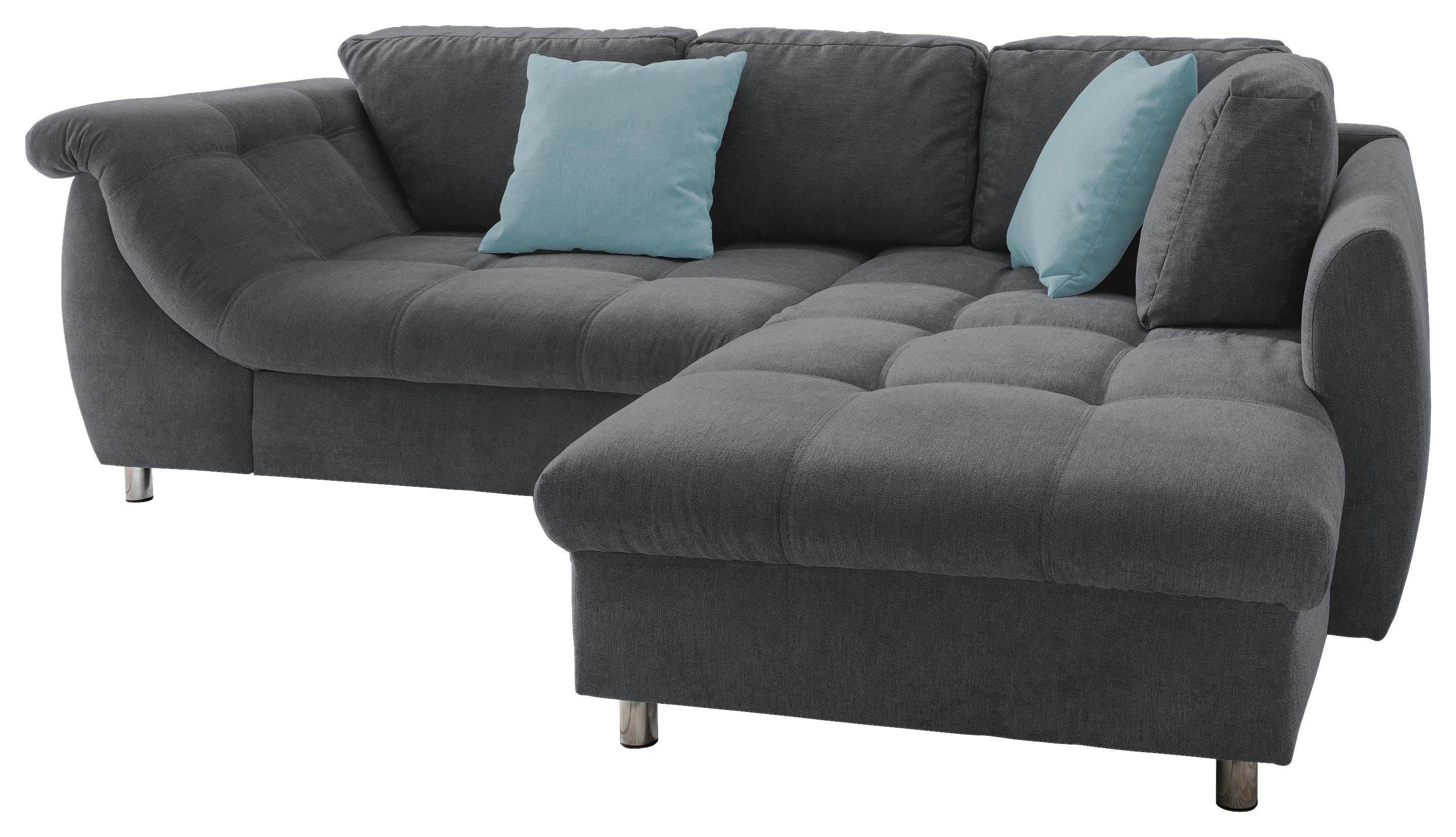 Ecksofa mit Schlaffunktion + Zierkissen Agira, Mikrofaser - Chromfarben/Pastellblau, Design, Textil (250/190cm) - Livetastic