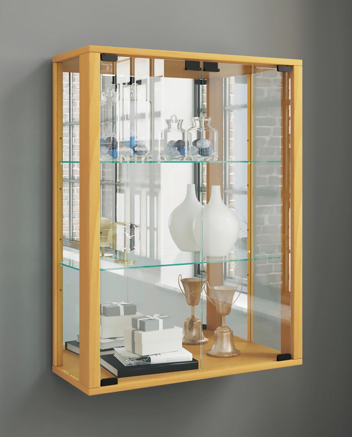 Hängevitrine Udina Buchefarben B: 60 Cm - Buchefarben/Schwarz, MODERN, Glas/Holz (60/80/25cm) - MID.YOU